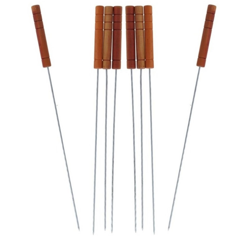 12x Barbecuespiezen/vleespennen houten handvat 32 cm -