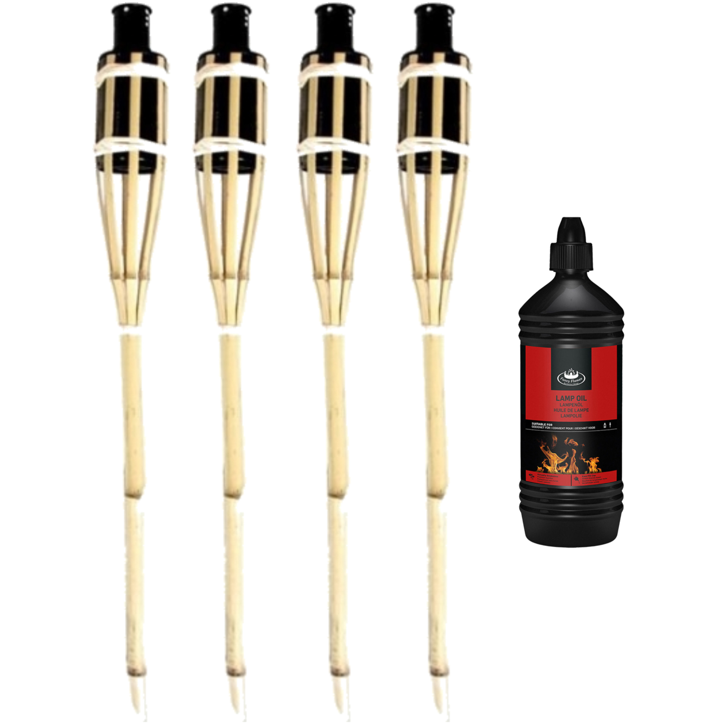 4x stuks Bamboe fakkels safe 60 cm inclusief 1 liter lampenolie/fakkelolie -