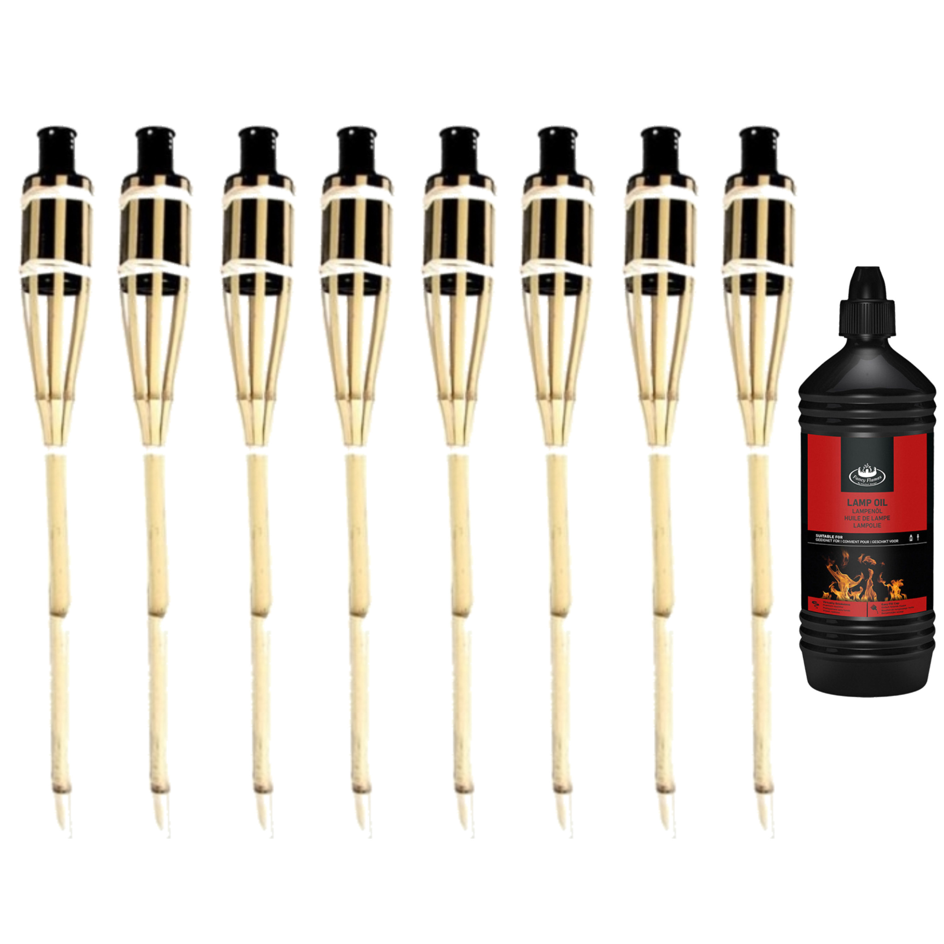 8x stuks Bamboe fakkels safe 60 cm inclusief 1 liter lampenolie/fakkelolie -