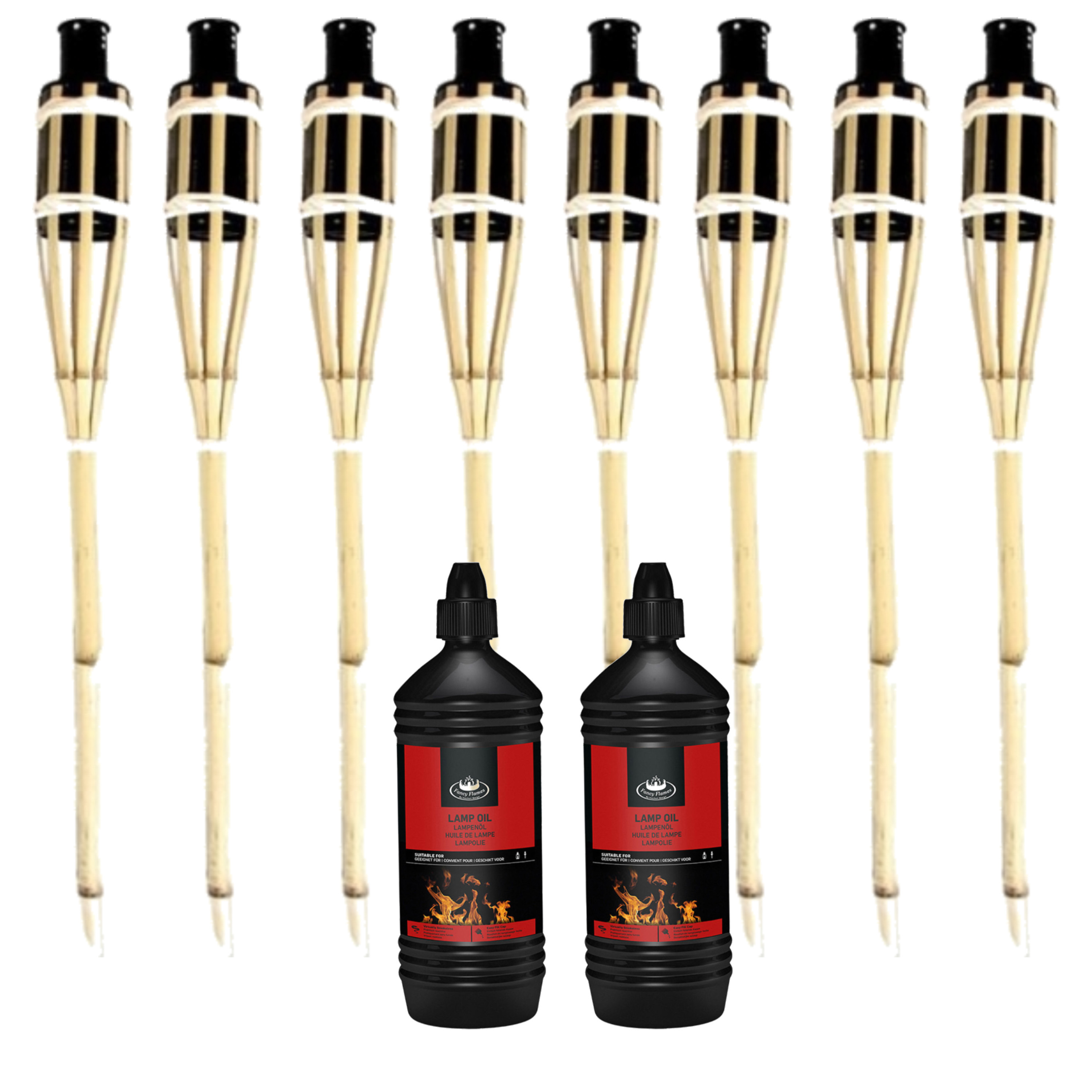 8x stuks Bamboe fakkels safe 60 cm inclusief 2 liter lampenolie/fakkelolie -