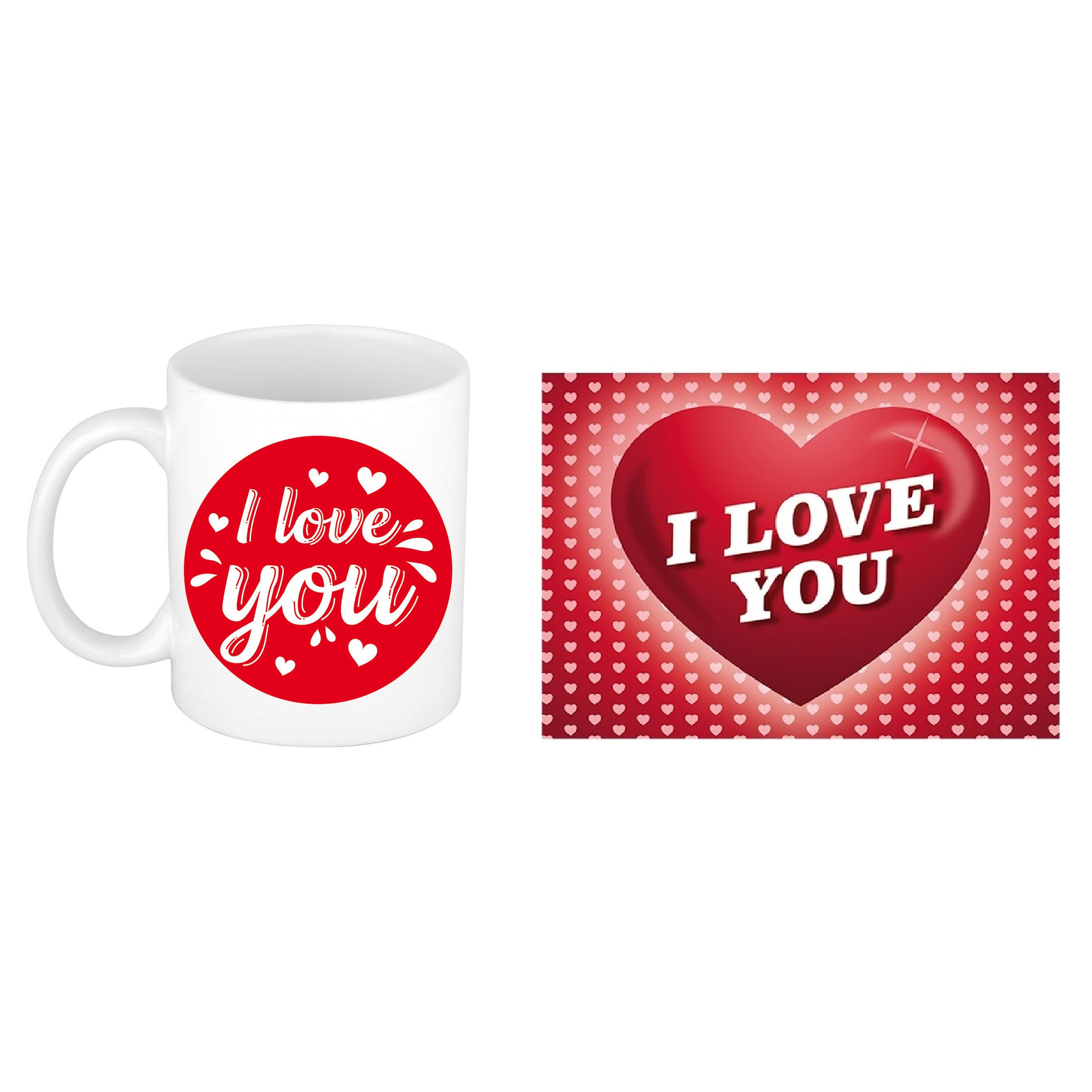 I love you cadeau mok / beker wit cirkel met hartjes 300 ml inclusief Valentijnskaart -