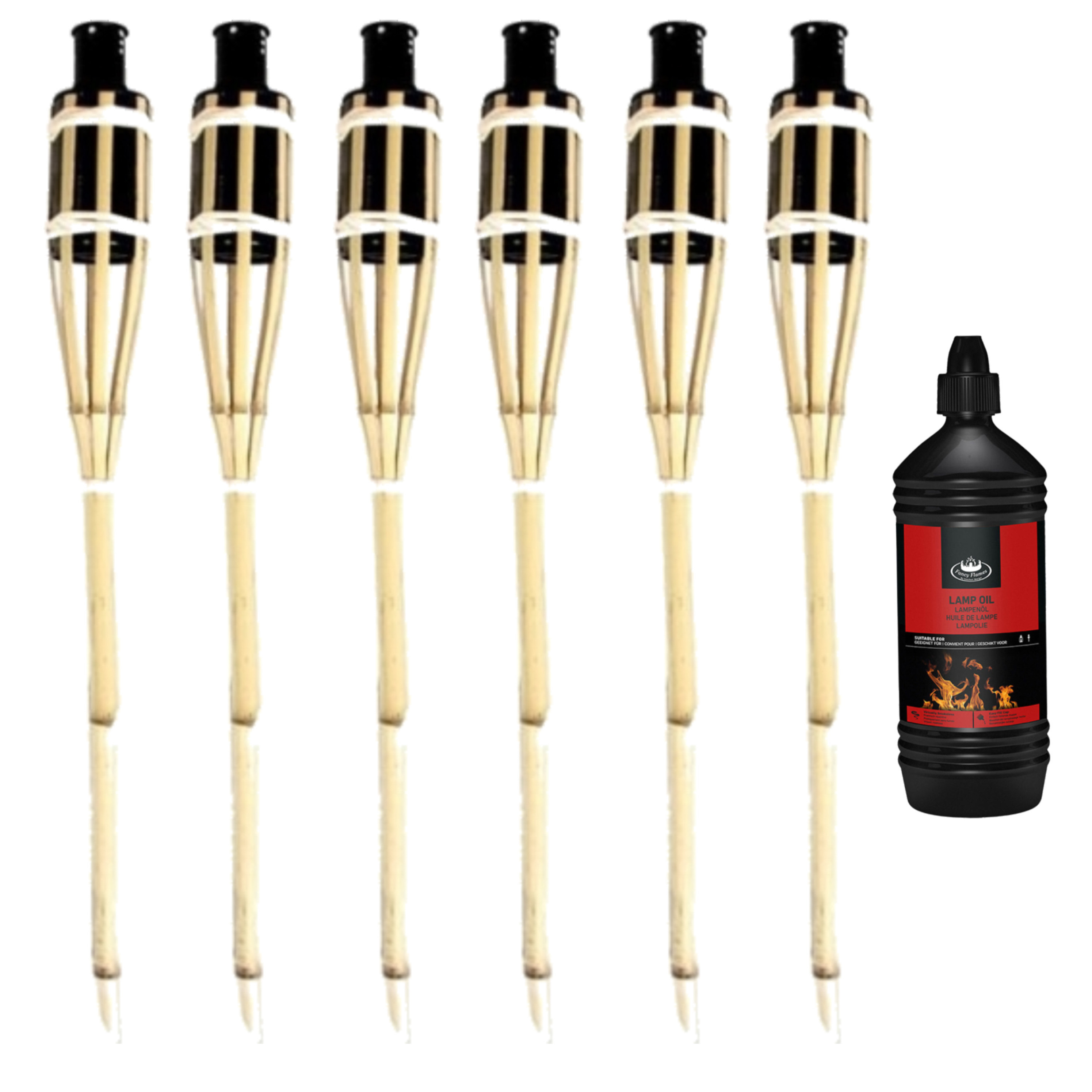 6x stuks Bamboe fakkels safe 60 cm inclusief 1 liter lampenolie/fakkelolie -