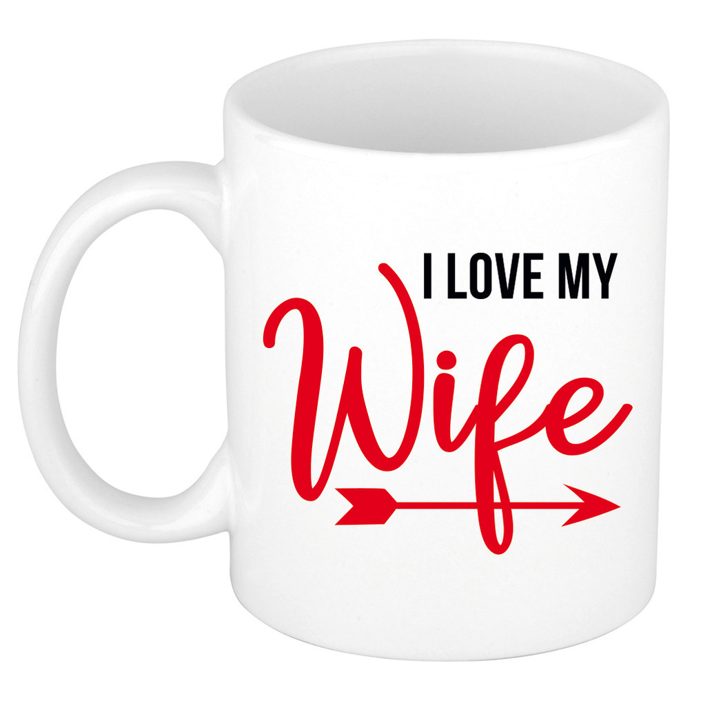 I love my wife cadeau mok / beker wit voor Valentijnsdag 300 ml -