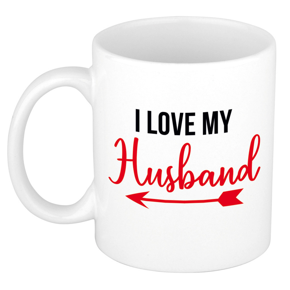 I love my husband cadeau mok / beker wit voor Valentijnsdag 300 ml -