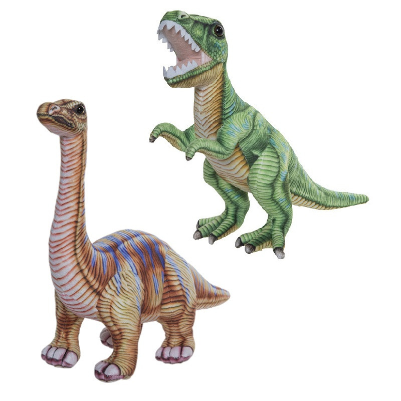 Speelgoed set van 2x pluche dino knuffels T-Rex en Apatosaurus van 30 cm -