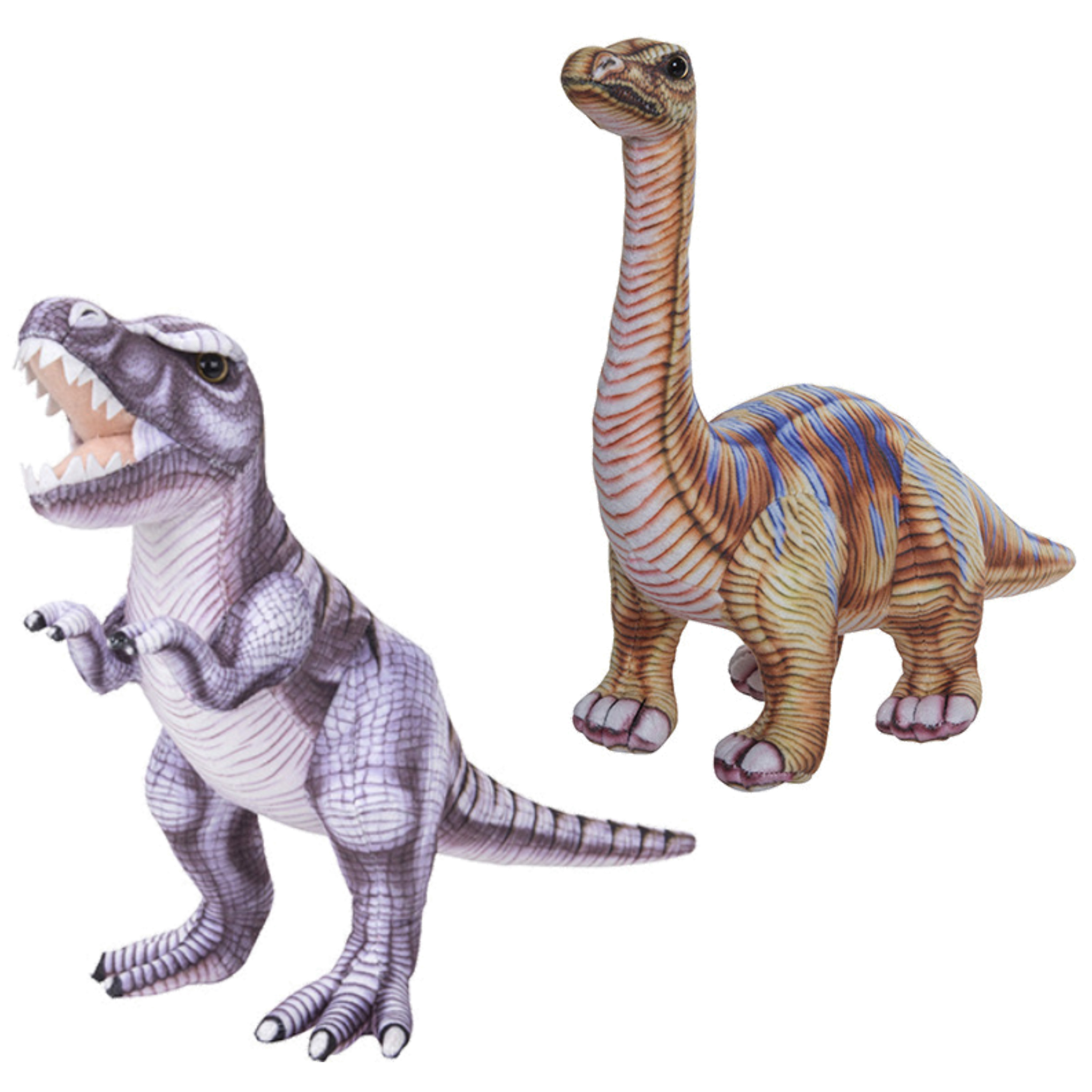 Speelgoed set van 2x pluche dino knuffels T-Rex en Apatosaurus van 30 cm -