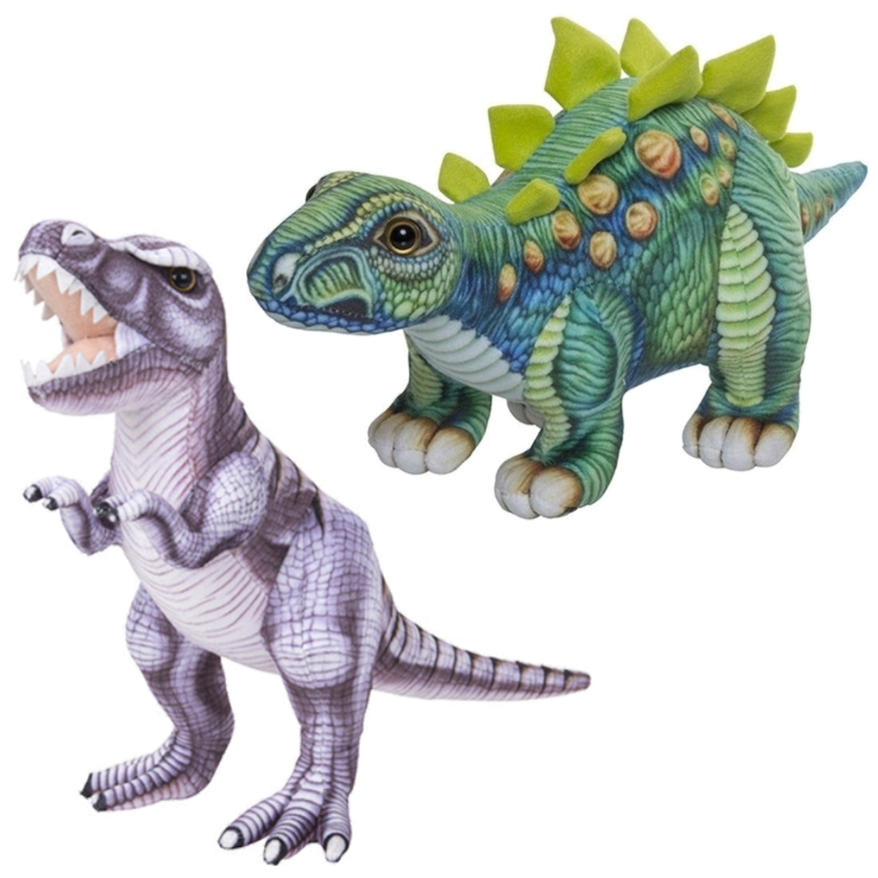 Speelgoed set van 2x pluche dino knuffels T-Rex en Stegosaurus van 30 cm -