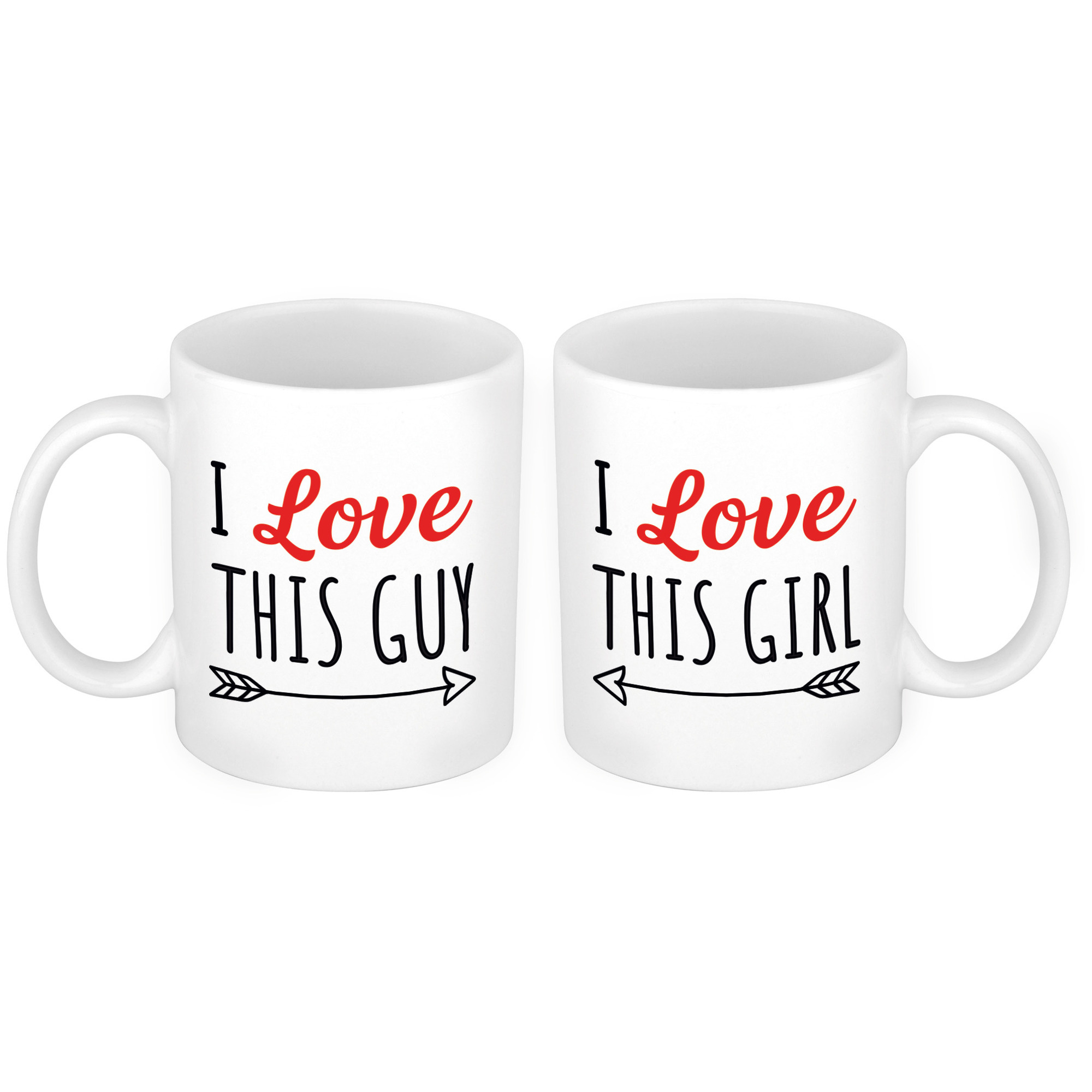 I love this guy and girl cadeau beker set voor Valentijnsdag 300 ml -