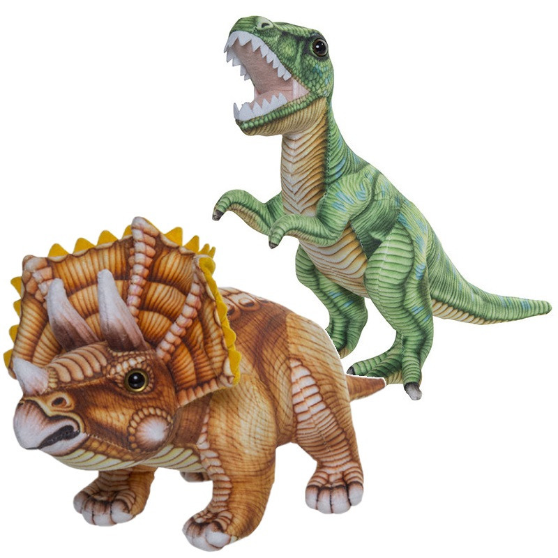 Speelgoed set van 2x pluche dino knuffels T-Rex en Triceratops van 30 cm -