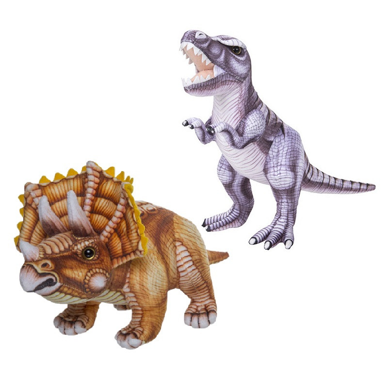 Speelgoed set van 2x pluche dino knuffels T-Rex en Triceratops van 30 cm -