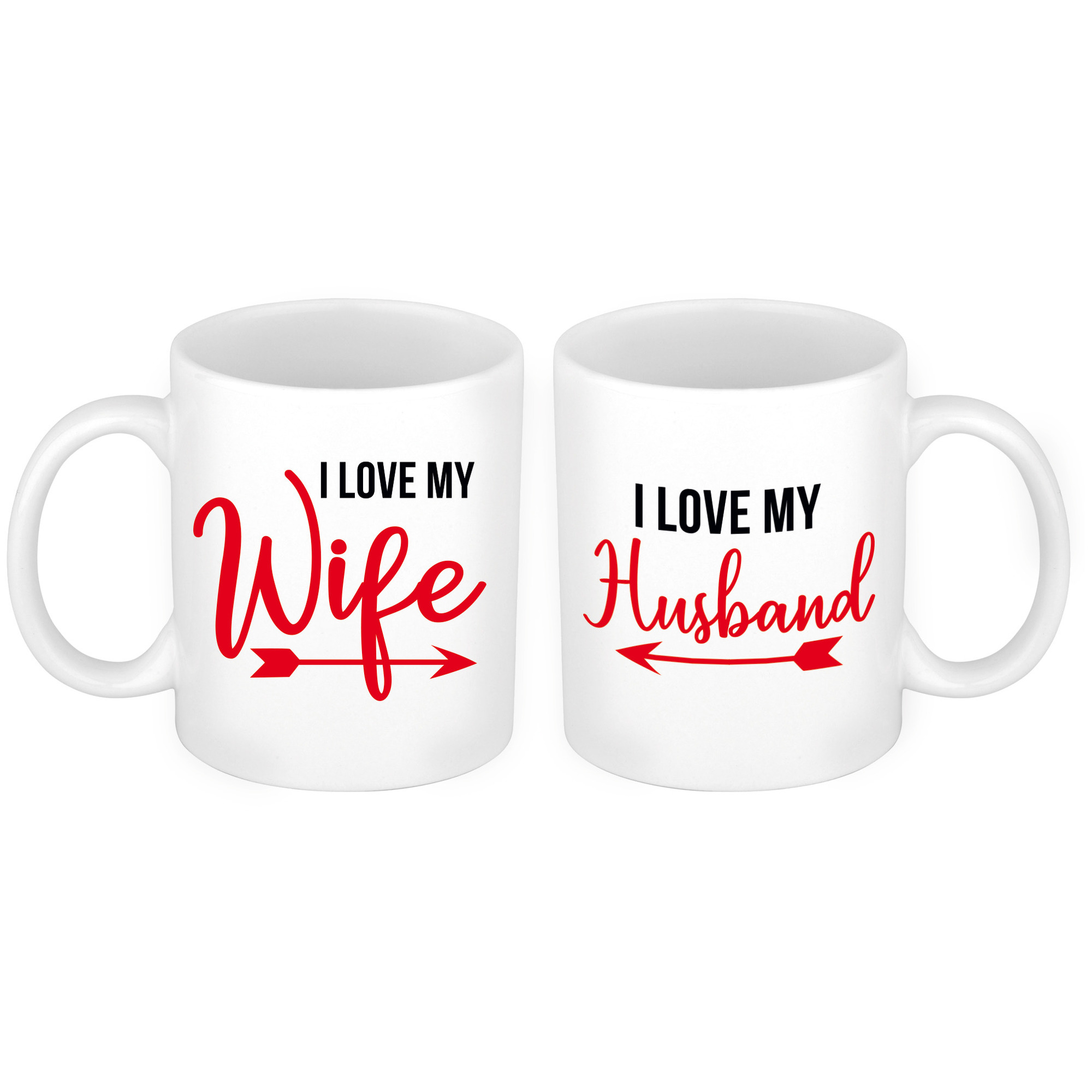I love my wife and husband cadeau beker set voor Valentijnsdag 300 ml -