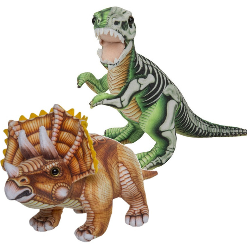 Speelgoed set van 2x pluche dino knuffels T-Rex en Triceratops van 30 cm -