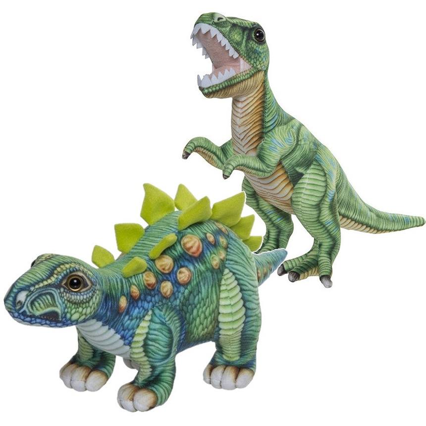 Speelgoed set van 2x pluche dino knuffels T-Rex en Stegosaurus van 30 cm -