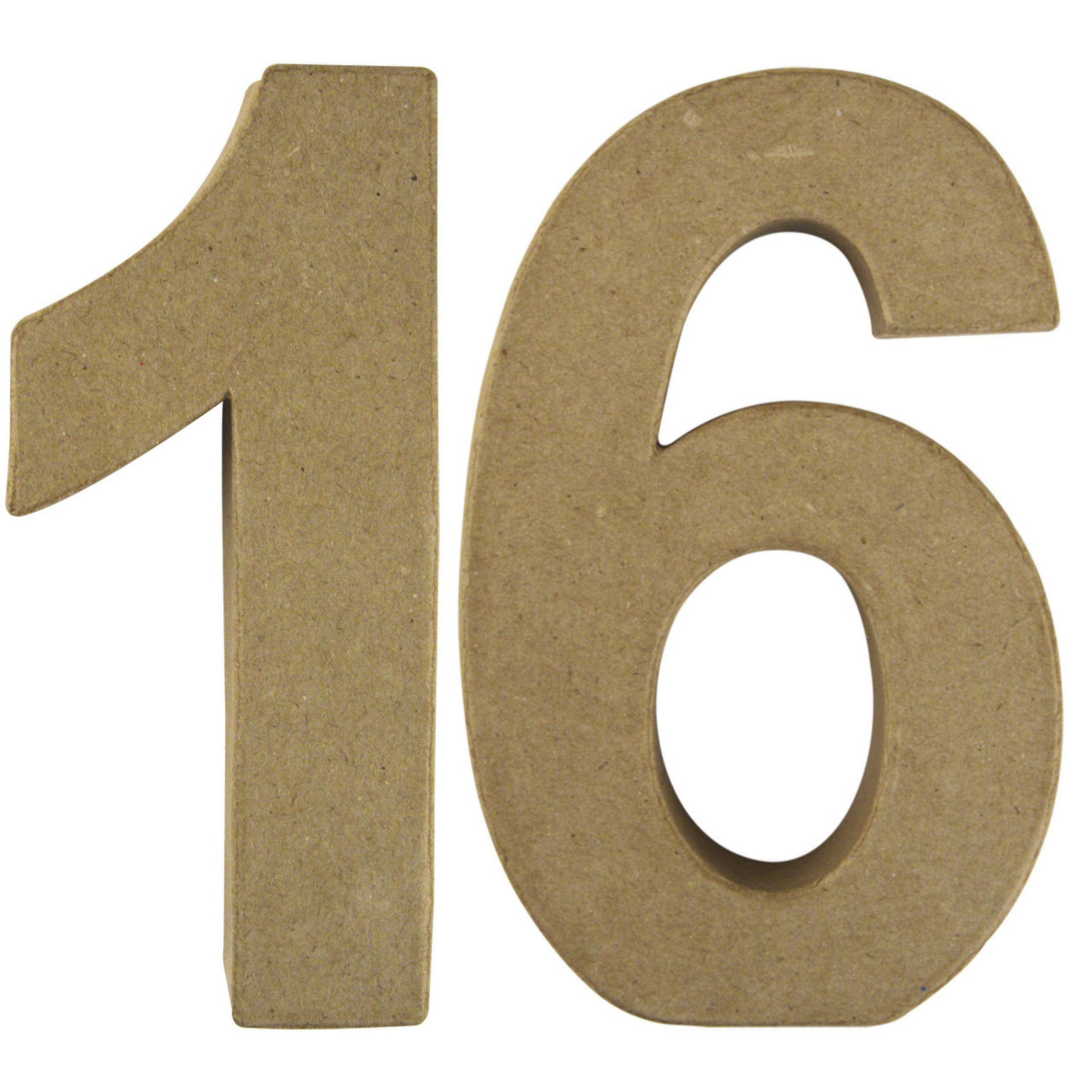 Leeftijd 16 jaar Papier mache 3D hobby knutsel cijfers setje van 15 x 9 x 3 cm -