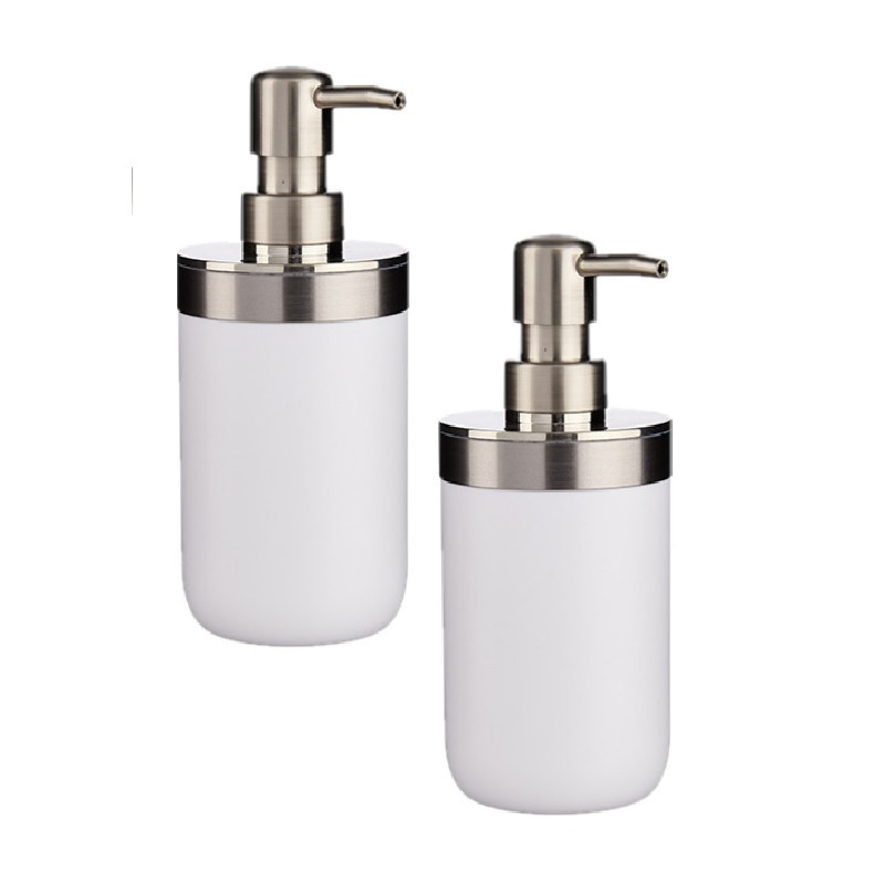 2x stuks zeeppompje/dispenser roestvrij metaal wit/zilver 350 ml met formaat 9 x 8 x 17 cm -