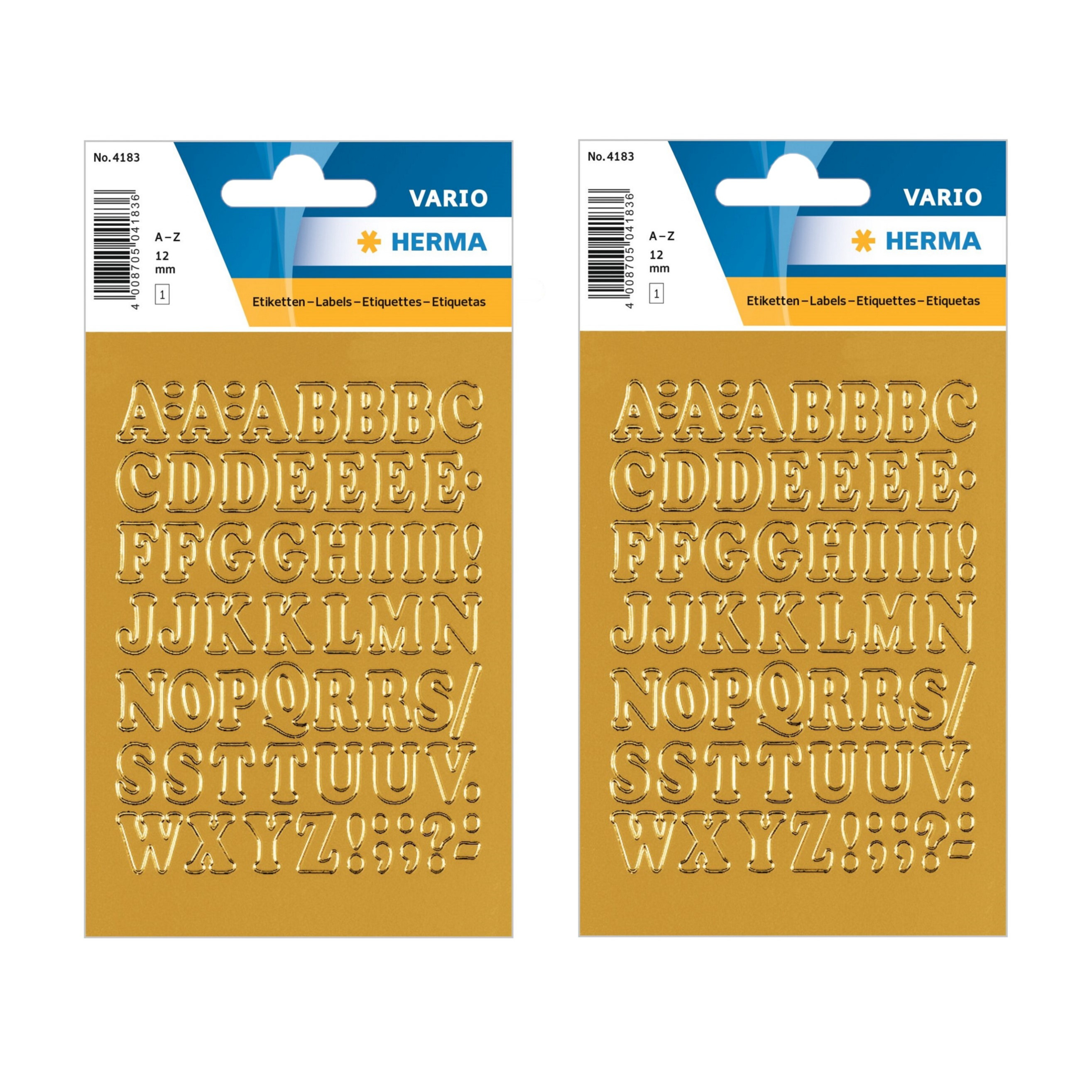 Stickervellen 108x stuks plak letters alfabet A-Z - goud/folie - 12 mm - zelfklevend -