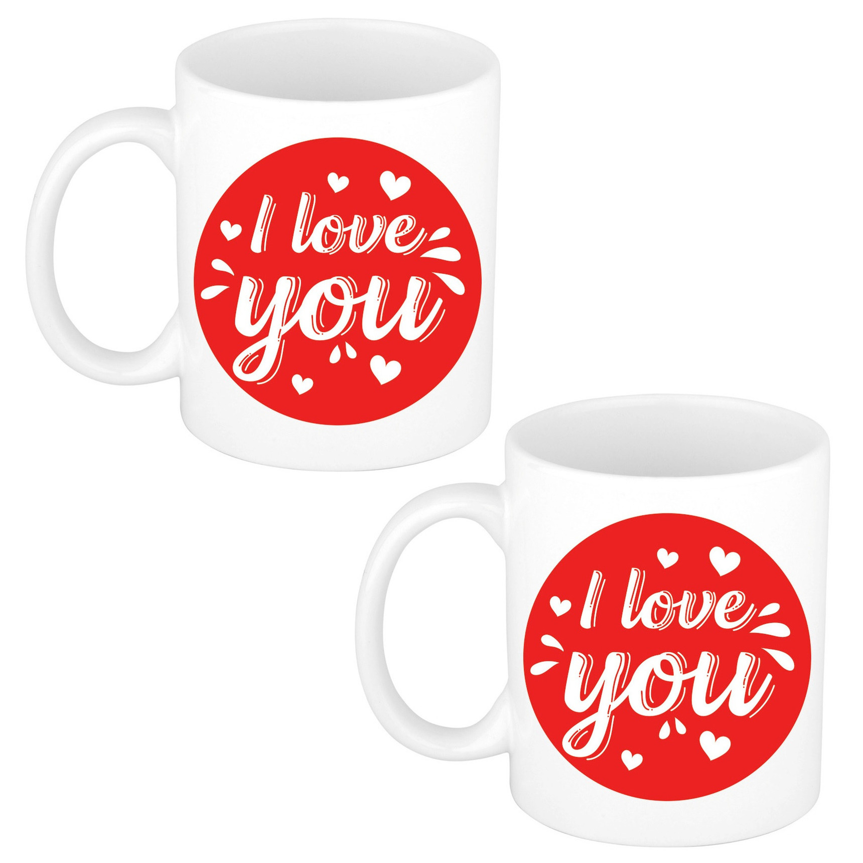 Set van 2x stuks I love you cadeau mokken / bekers wit cirkel met hartjes 300 ml -
