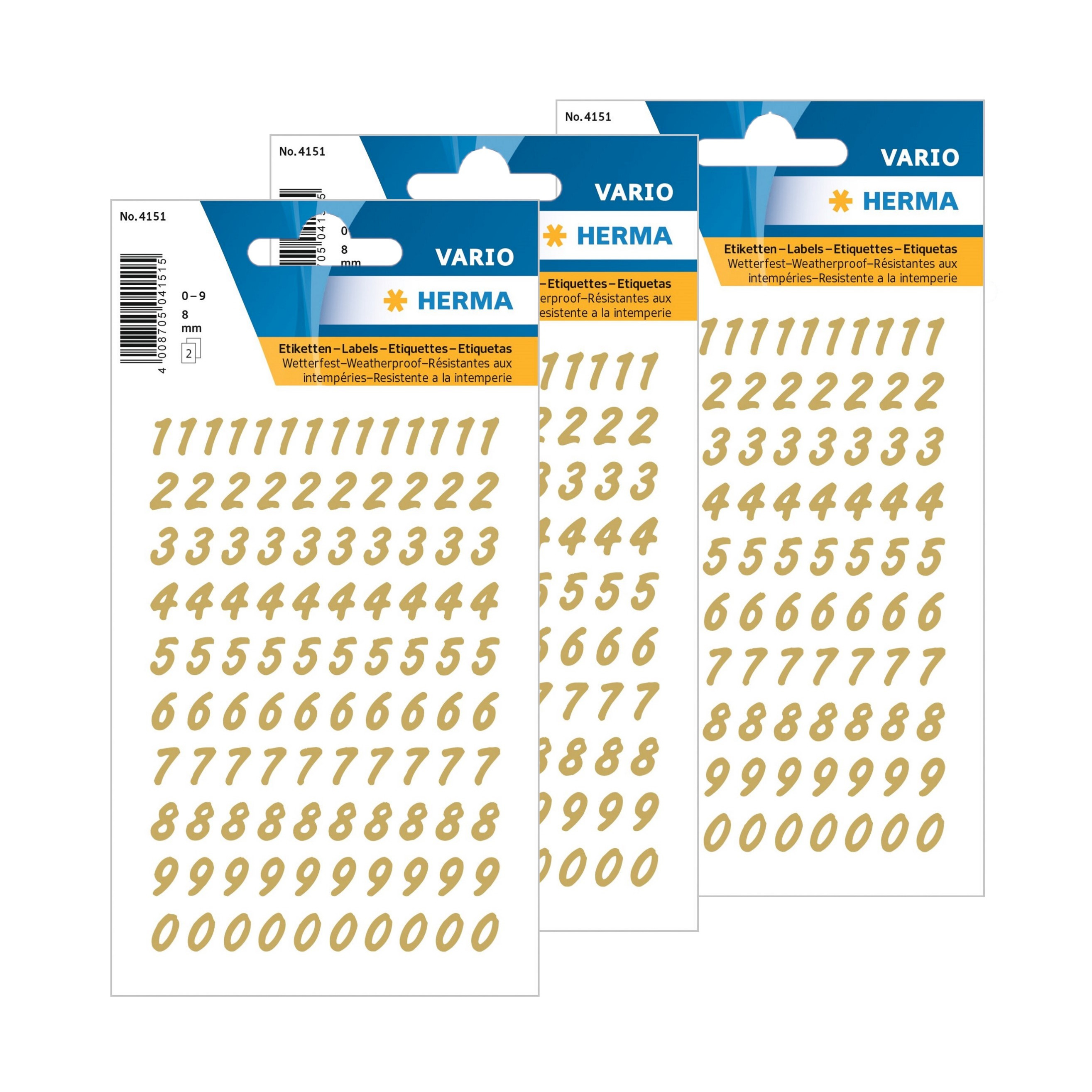 Stickervellen 624x plak cijfers/getallen 0-9 goud/transparant 8 mm -