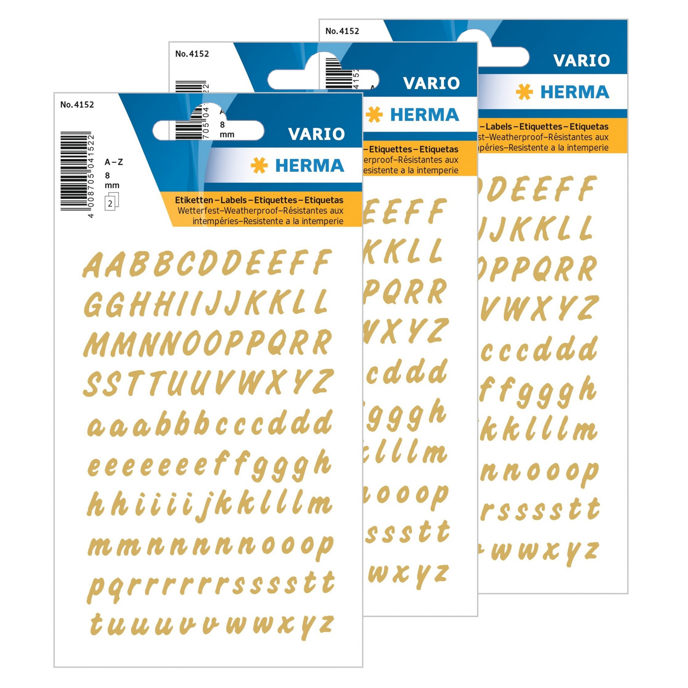 Alfabet plak letters A-Z Stickers - vellen met 660x stuks - goud/transparant - 8 mm -