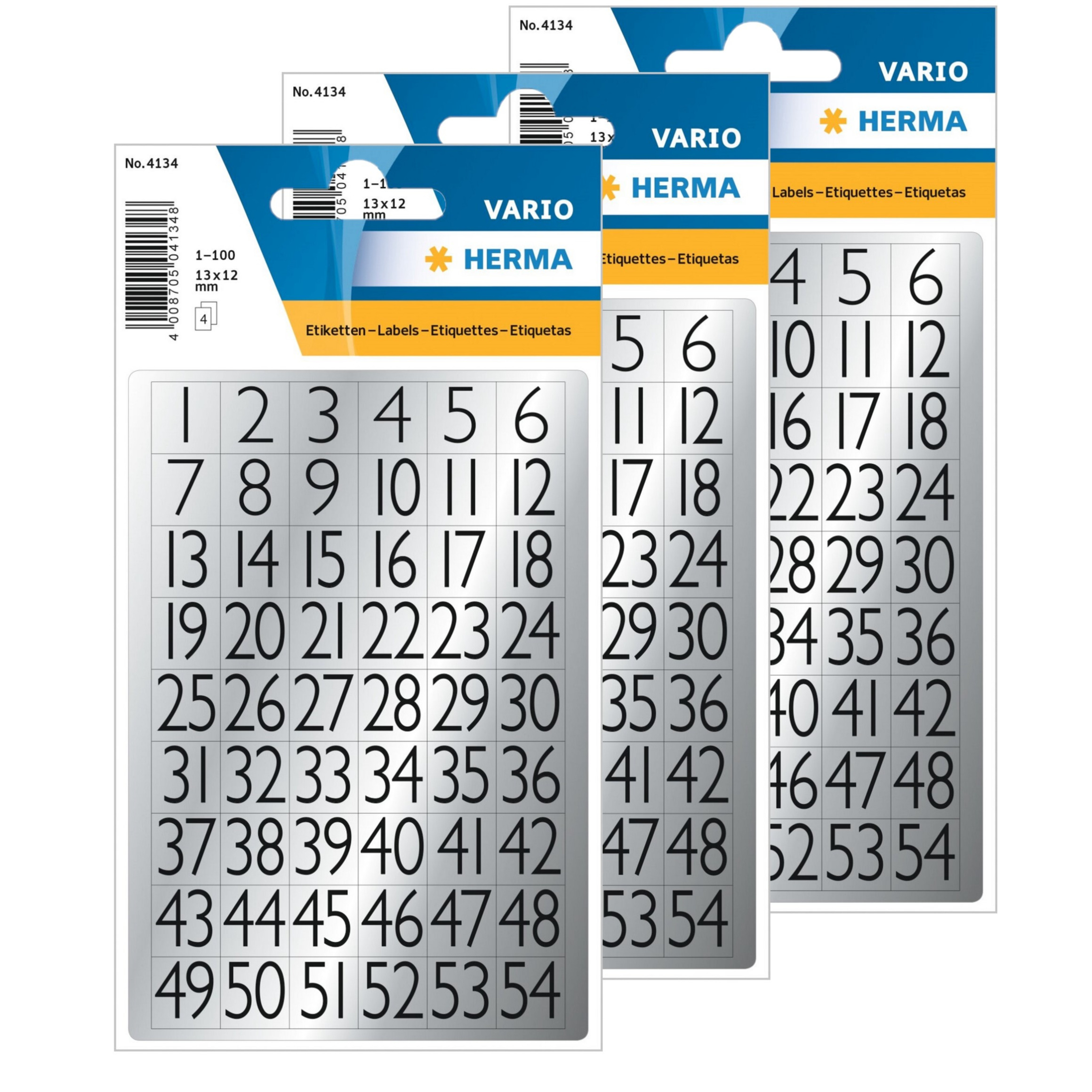 12x Stickervelletjes 1-100 plak cijfers/getallen - zwart/zilver - 13x12 mm -