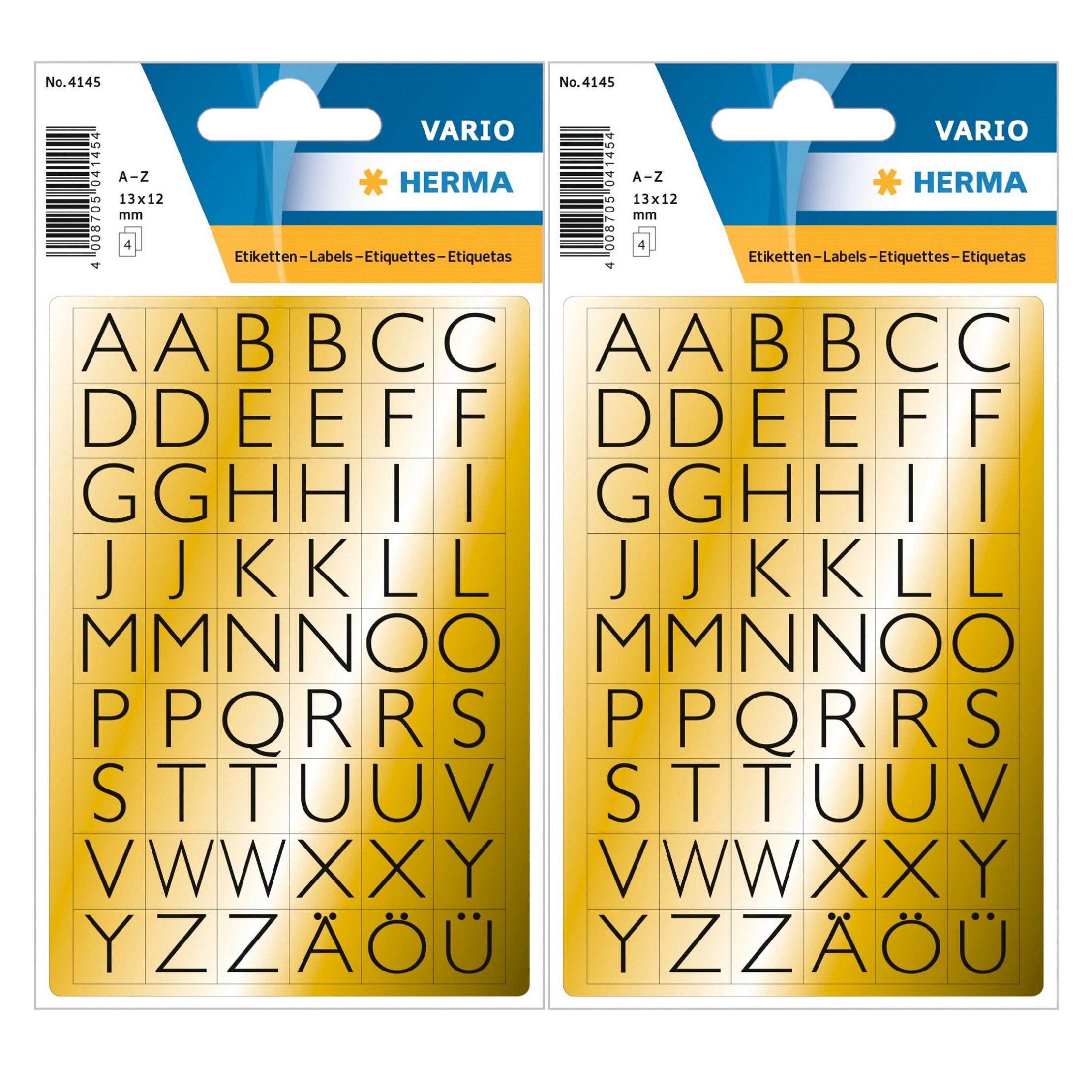 Stickervelletjes met 432x stuks alfabet plak letters A tot Z zwart/goud 13x12 mm -