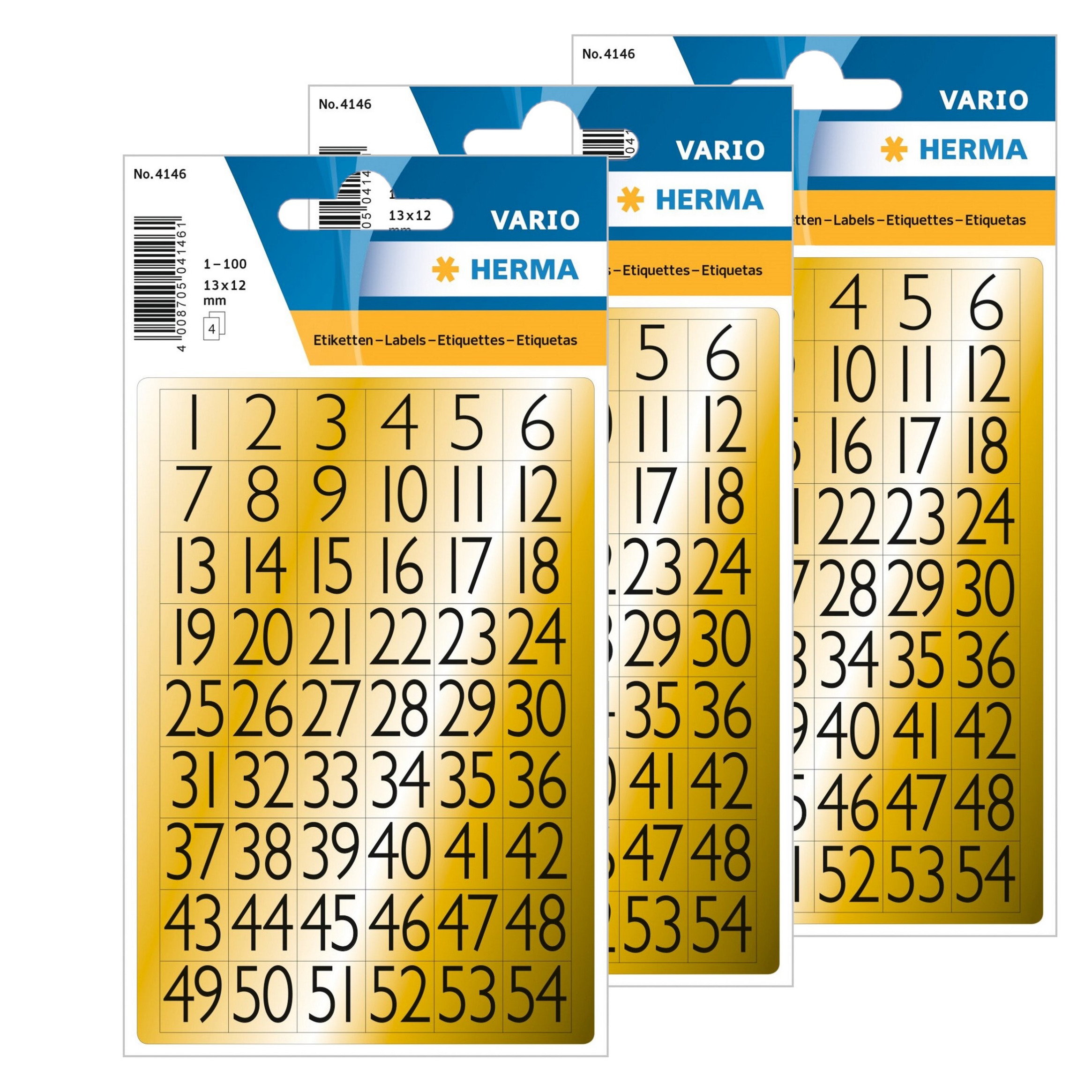 Stickervelletjes met 648x stuks plak cijfers/getallen 1-99 zwart/goud 13x12 mm -