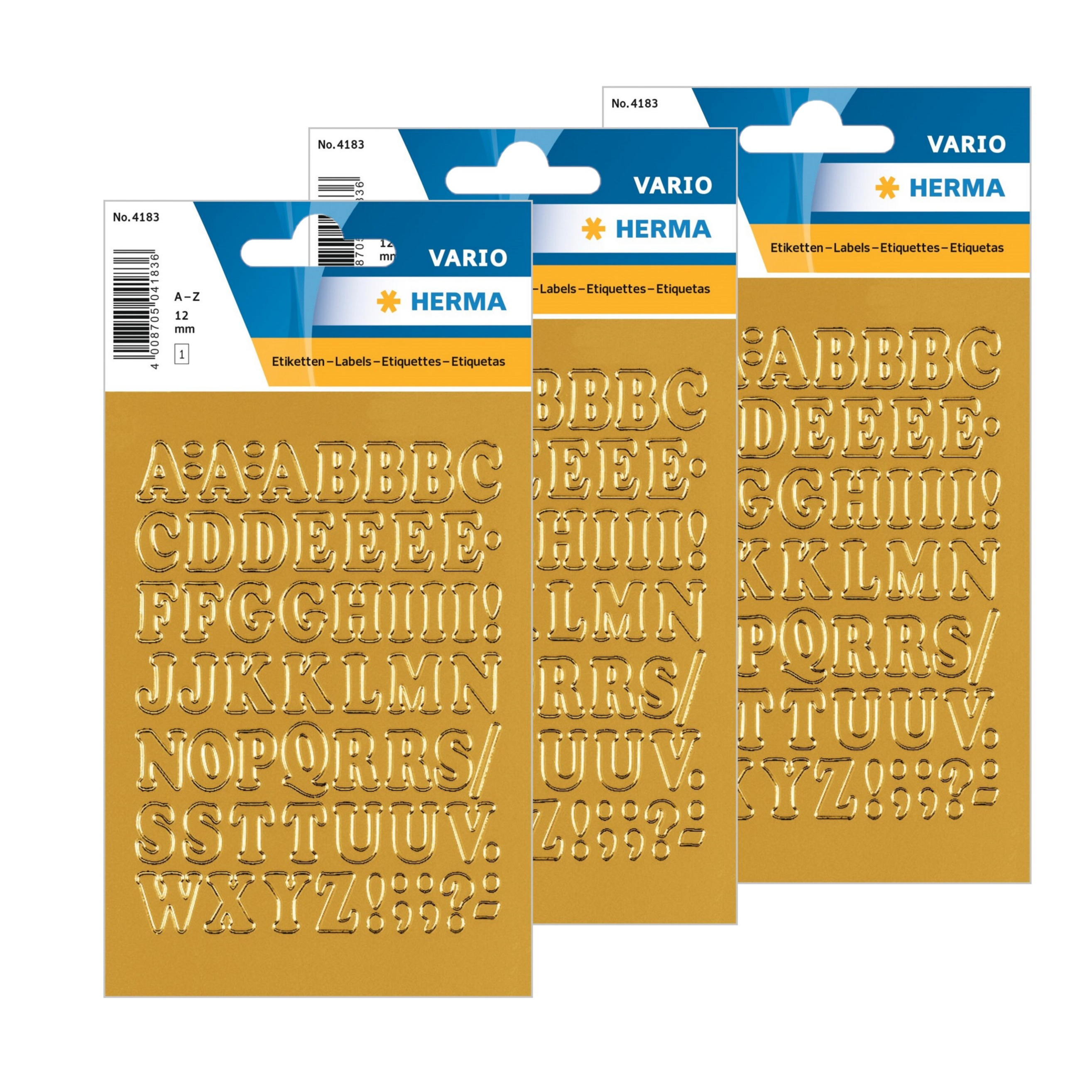 Stickervellen 216x stuks plak letters alfabet A-Z - goud/folie - 12 mm - zelfklevend -