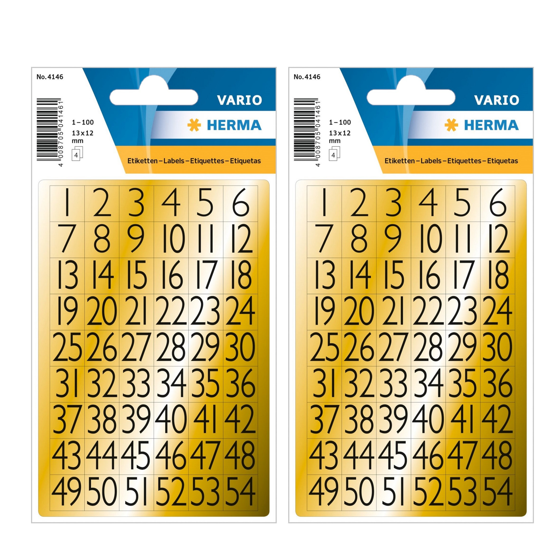 Stickervelletjes met 432x stuks plak cijfers/getallen 1-99 zwart/goud 13x12 mm -