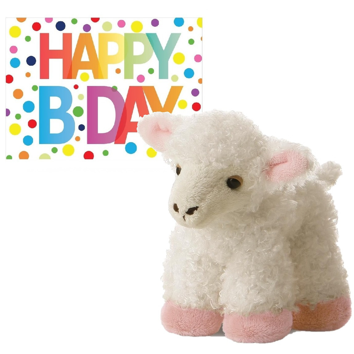 Pluche knuffel lammetje/schaap 20 cm met A5-size Happy Birthday wenskaart -