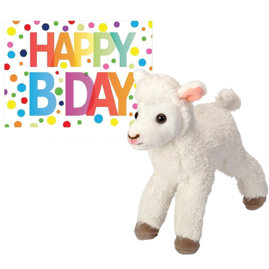 Pluche knuffel lammetje/schaap 20 cm met A5-size Happy Birthday wenskaart -