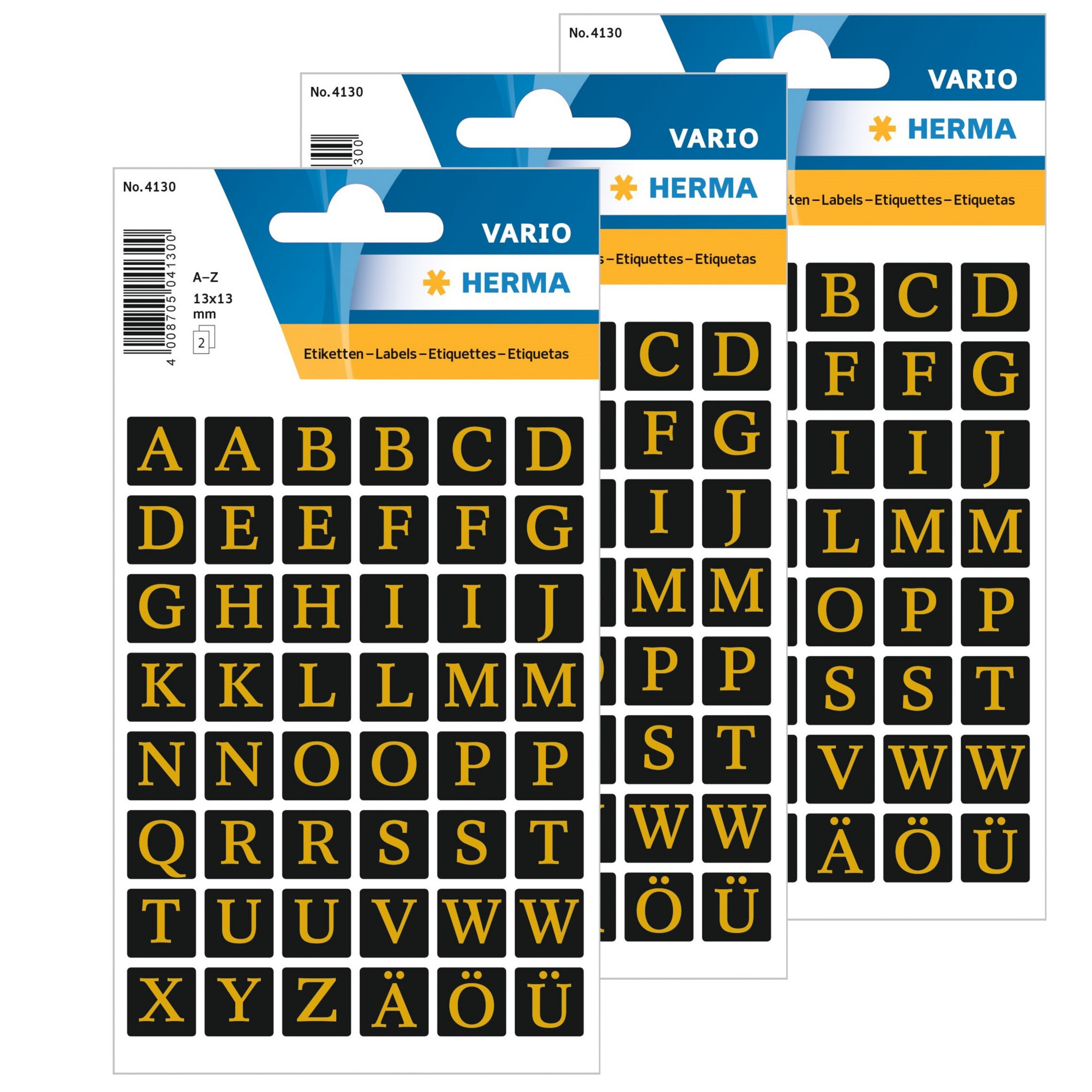 Stickervelletjes met 384x stuks alfabet plak letters zwart/goud 13x13 mm -