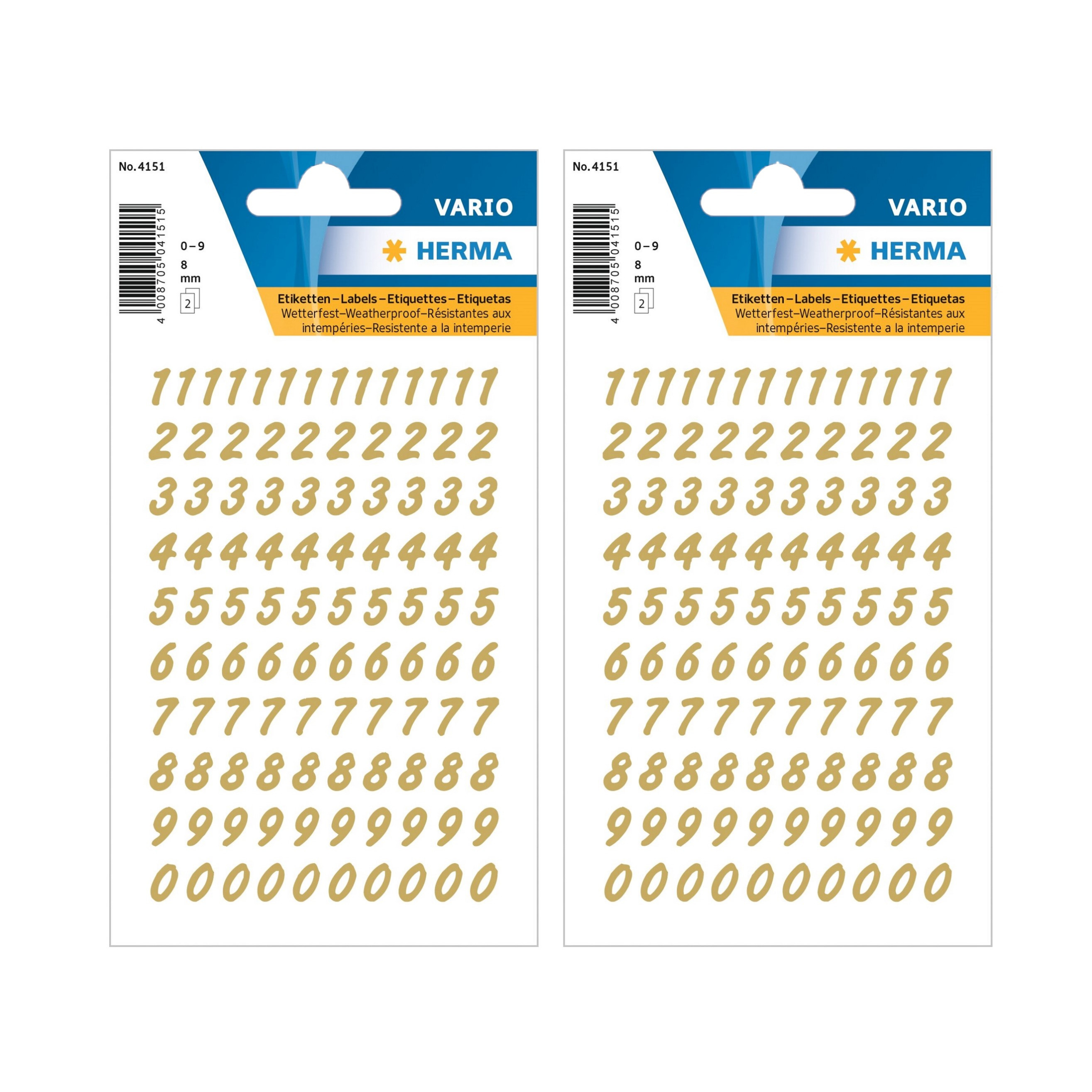 Stickervellen 416x plak cijfers/getallen 0-9 goud/transparant 8 mm -