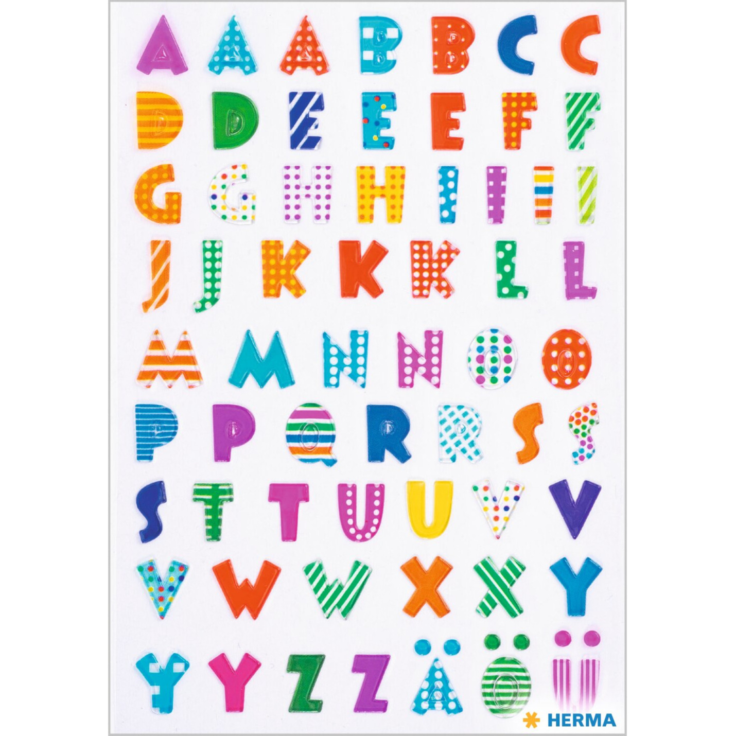 Stickervelletjes met 62x stuks plak letters A-Z gekleurde letters -