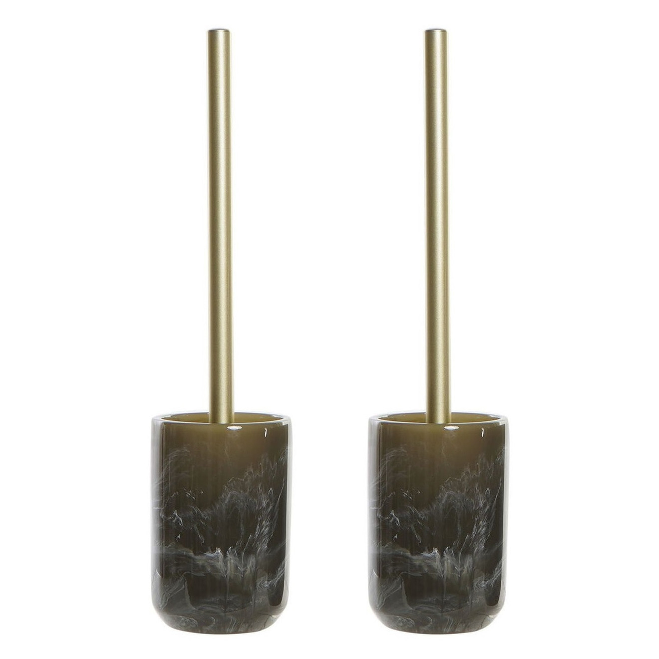 Set van 2x stuks toiletborstel taupe met marmer look houder van polyresin 37 cm -