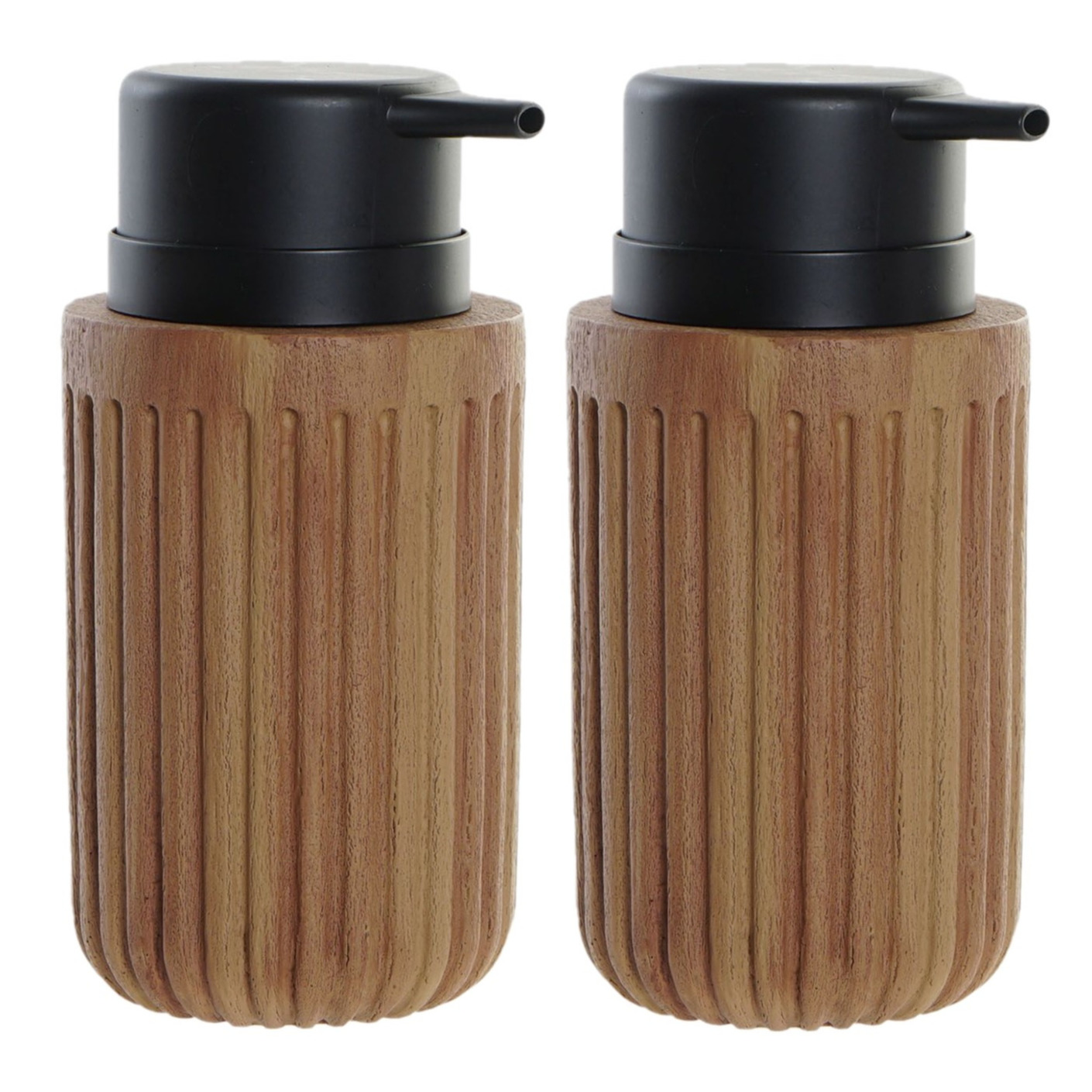 2x stuks zeeppompjes/zeepdispensers hout look chocolade bruin kunststof 350 ml -