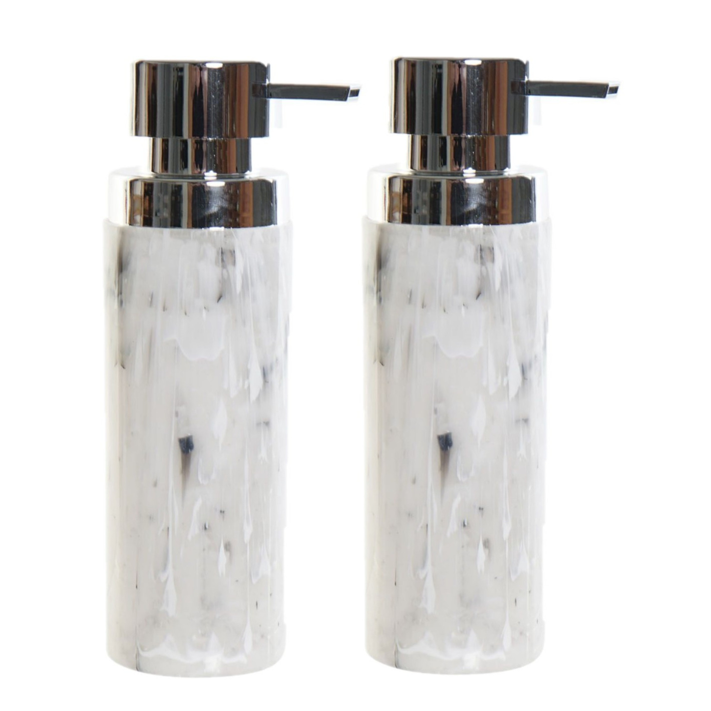 2x stuks zeeppompjes/zeepdispensers marmer look wit polystone 400 ml -
