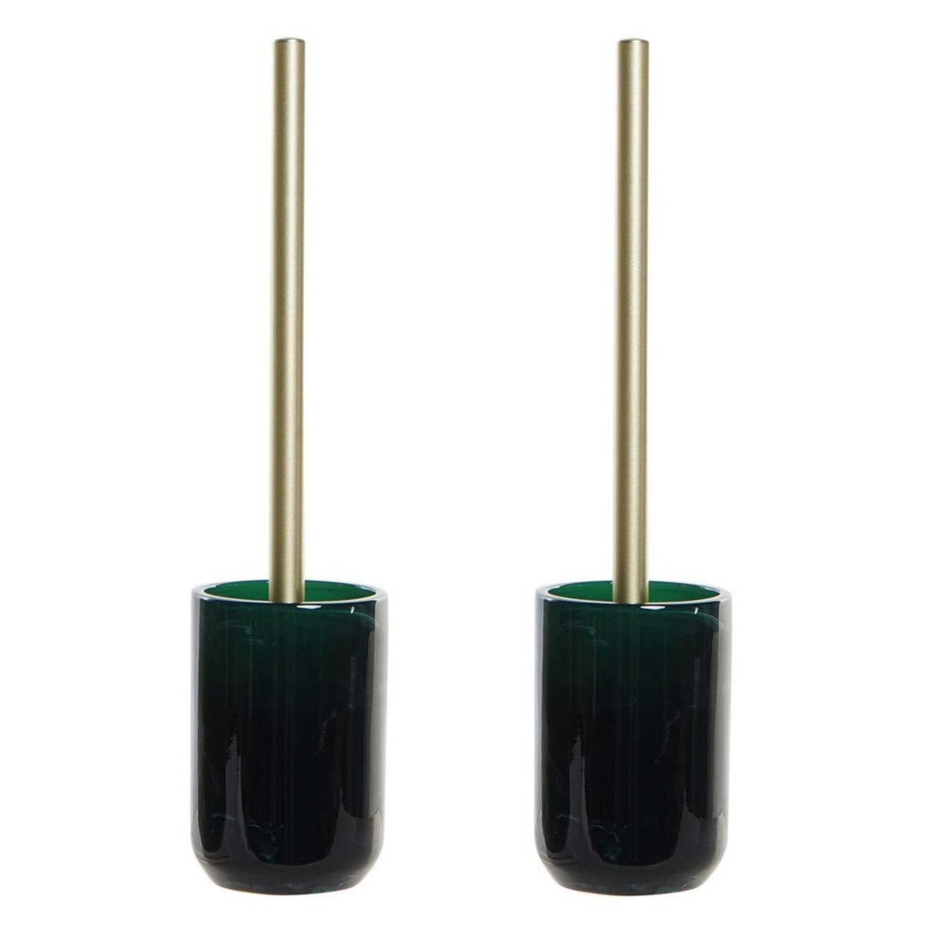 Set van 2x stuks toiletborstel groen met marmer look houder van polyresin 37 cm -