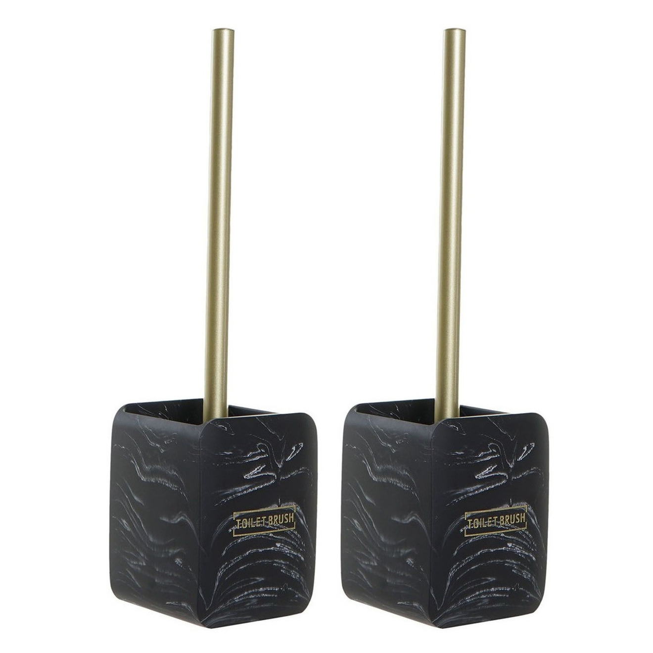 Set van 2x stuks toiletborstel zwart met marmer look houder van polyresin 37 cm -