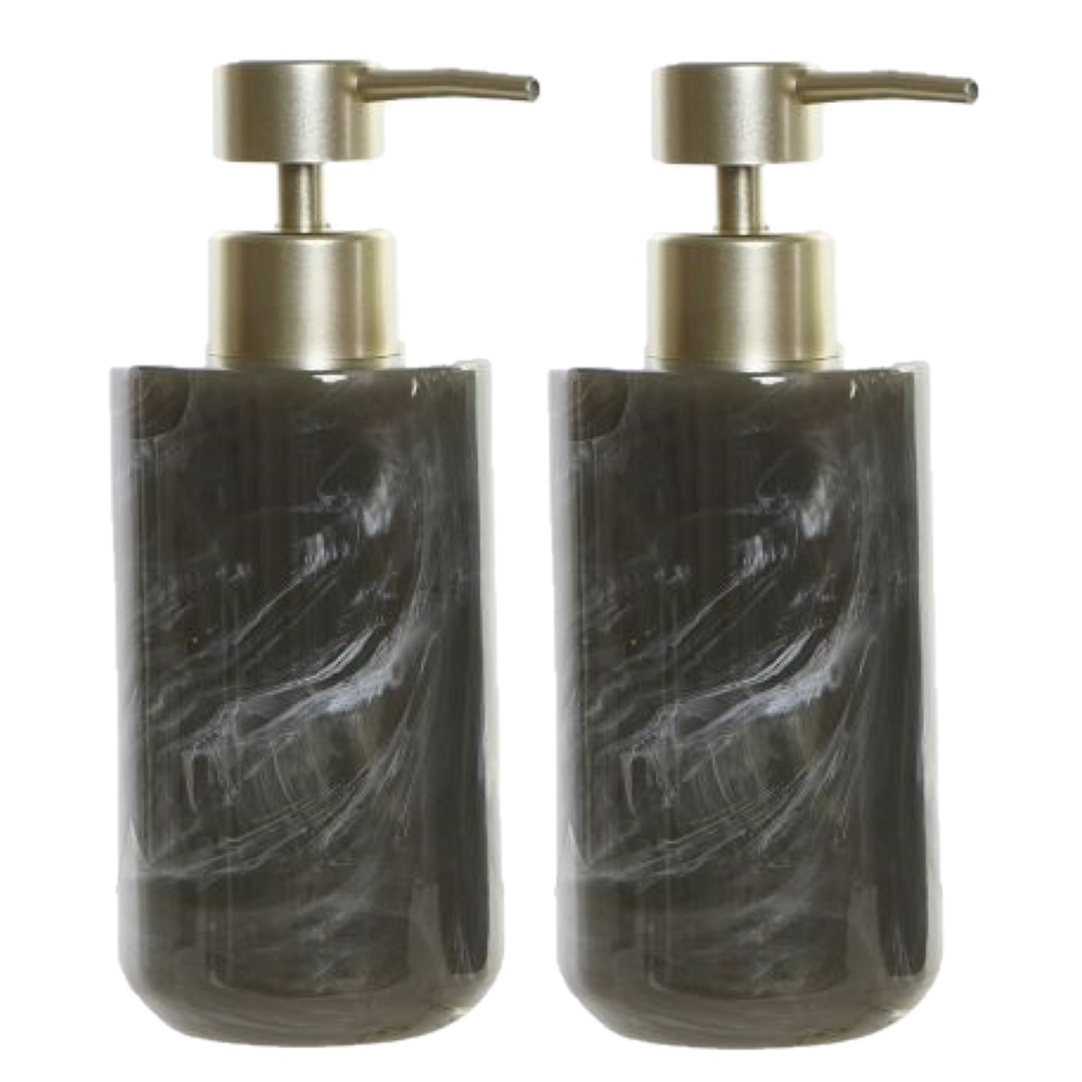 2x stuks zeeppompjes/zeepdispensers marmer look grijs kunststof 300 ml -