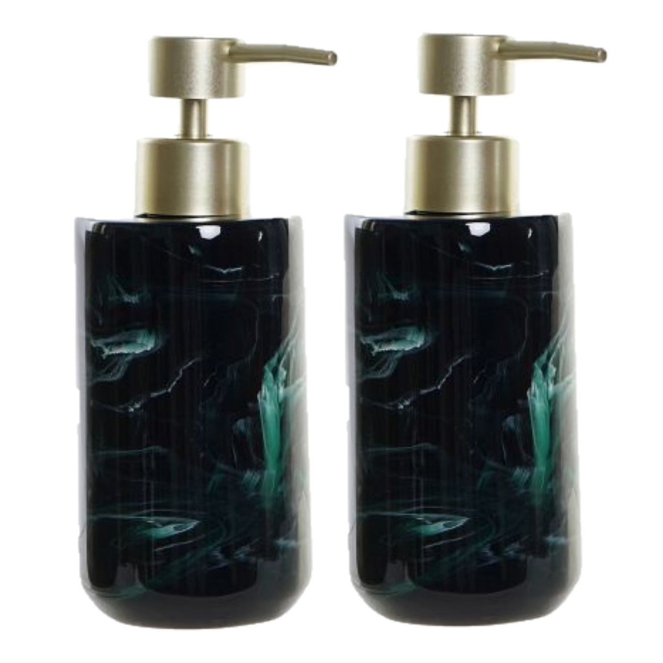 2x stuks zeeppompjes/zeepdispensers marmer look donkergroen kunststof 300 ml -