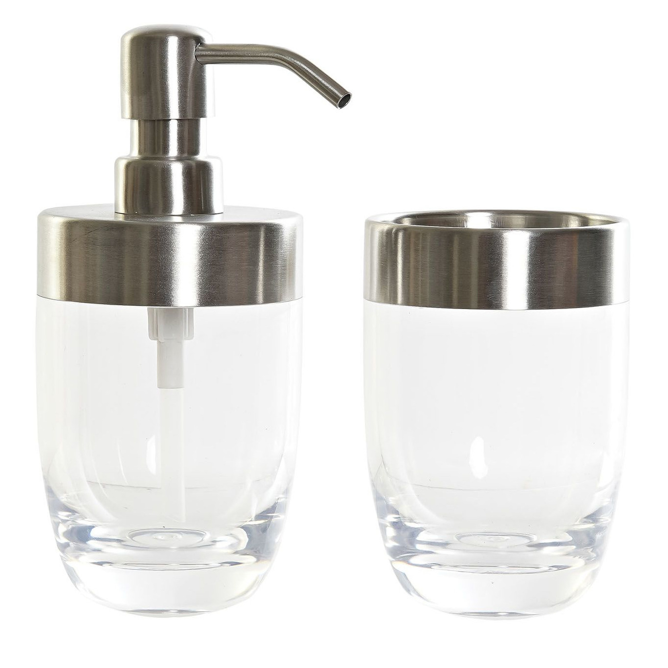Badkamerset met zeeppompje en tandenborstel beker zilver/transparant kunststof 17 cm -