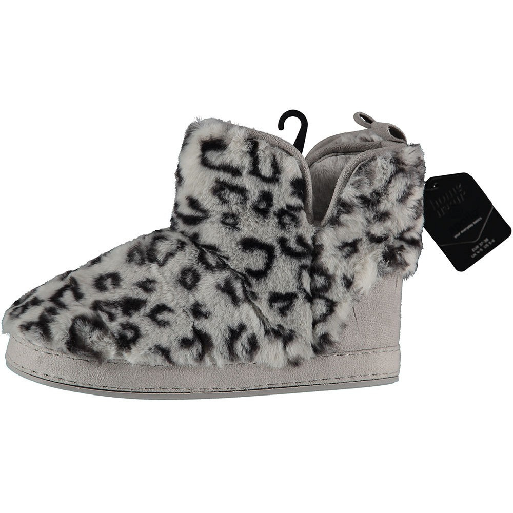 Apollo Dames hoge pantoffels/sloffen luipaard print - grijs - maat 37-38 37/38 -