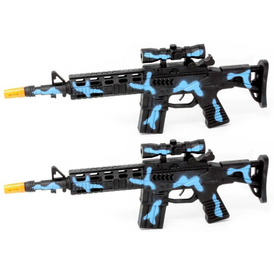 Speelgoed machinegeweer - 2x stuks - met licht en geluid - blauw - 40 cm - speelgoed geweer -