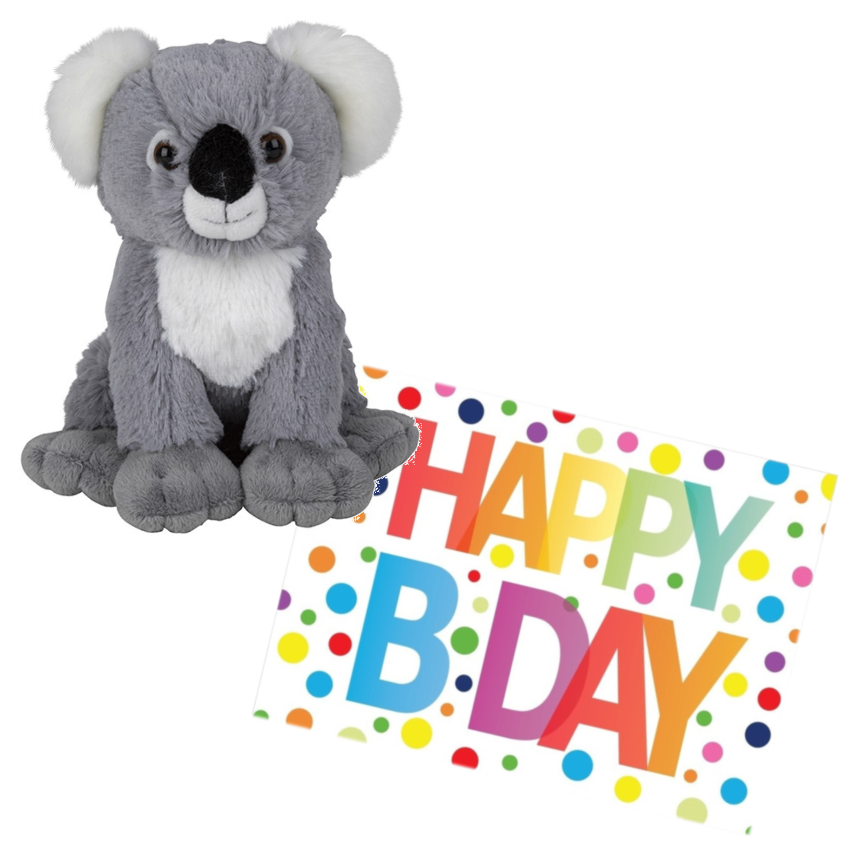 Pluche knuffel koala beer 19 cm met A5-size Happy Birthday wenskaart -