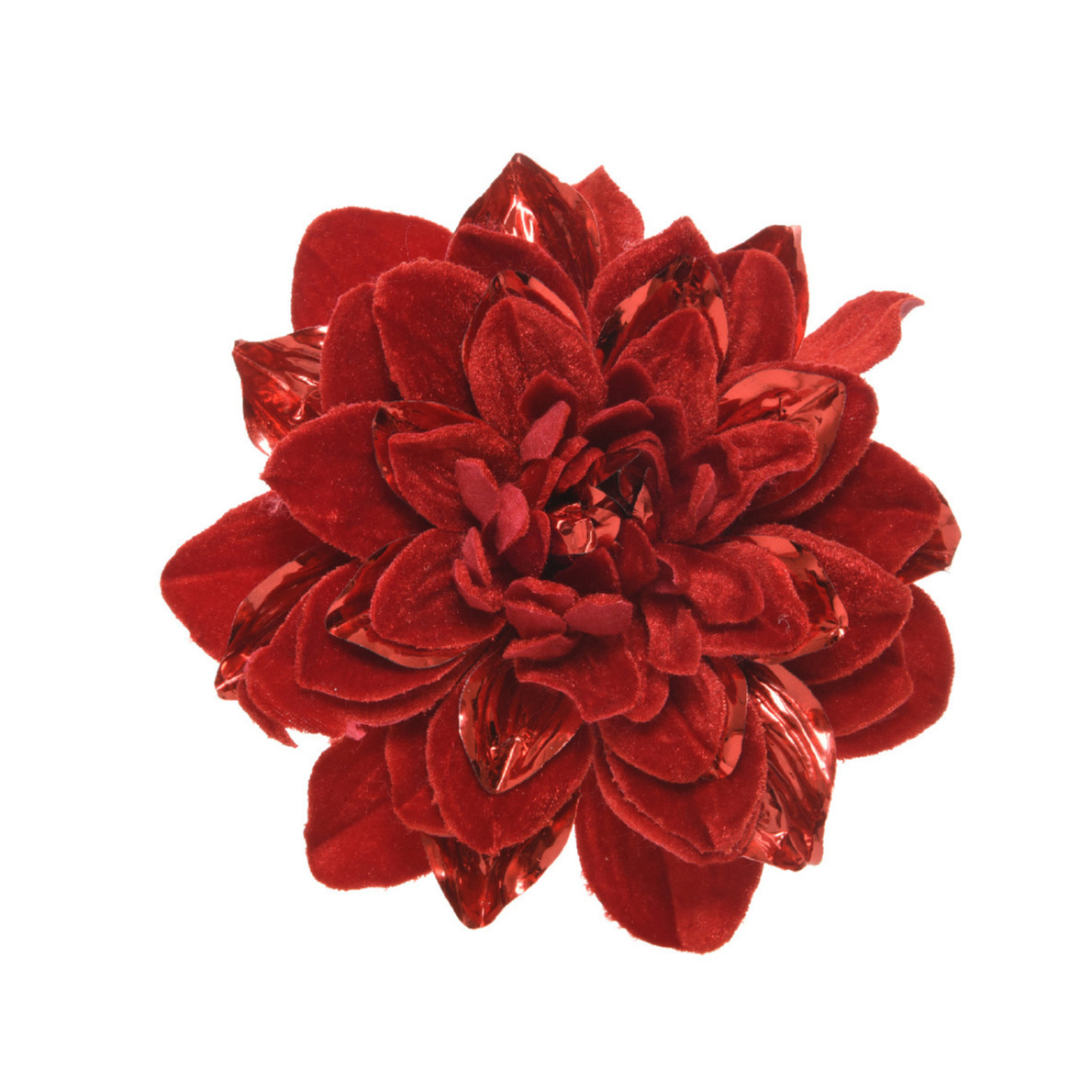 Kerstboom bloem - op clip - rood - 16 cm - kunststof - kerstversiering -