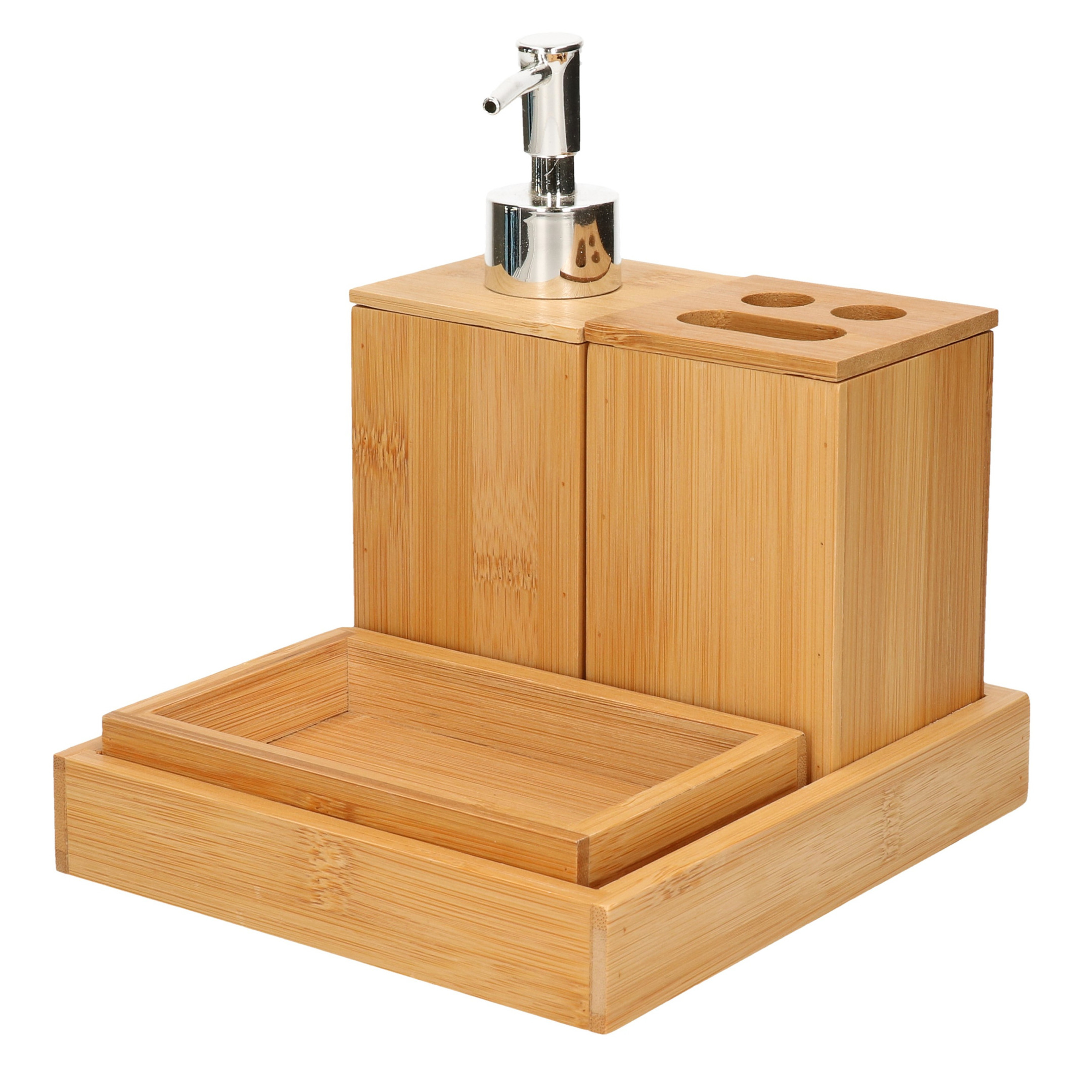 Badkamerset 3-delig van bamboe hout L18 x B16 cm -