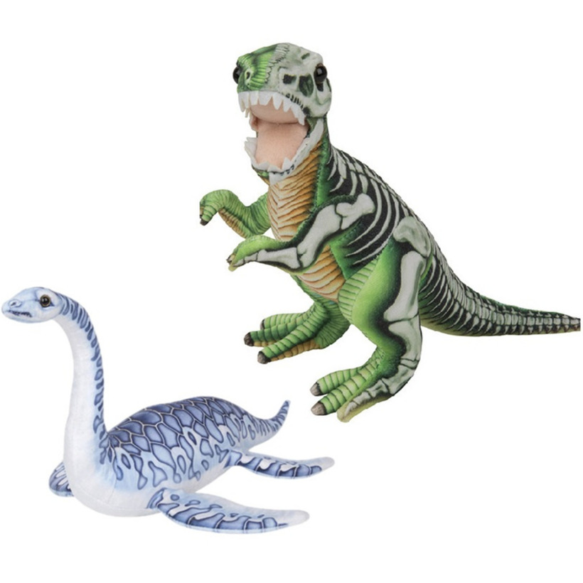 Speelgoed set van 2x pluche dino knuffels T-Rex en Plesiosaurus van 30 cm -