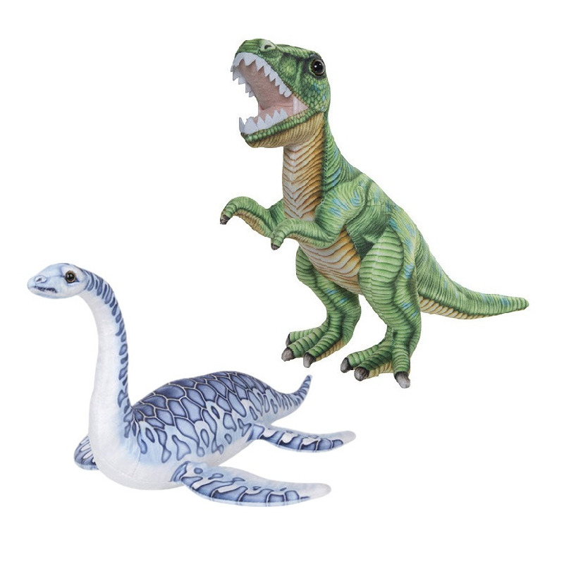 Speelgoed set van 2x pluche dino knuffels T-Rex en Plesiosaurus van 30 cm -