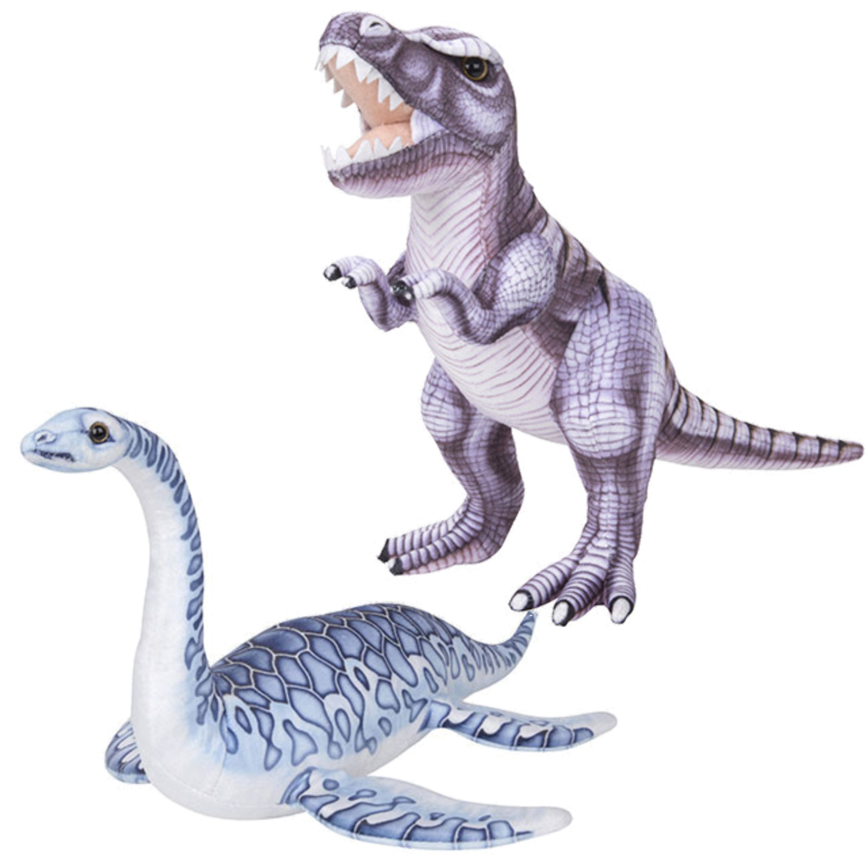 Speelgoed set van 2x pluche dino knuffels T-Rex en Plesiosaurus van 30 cm -