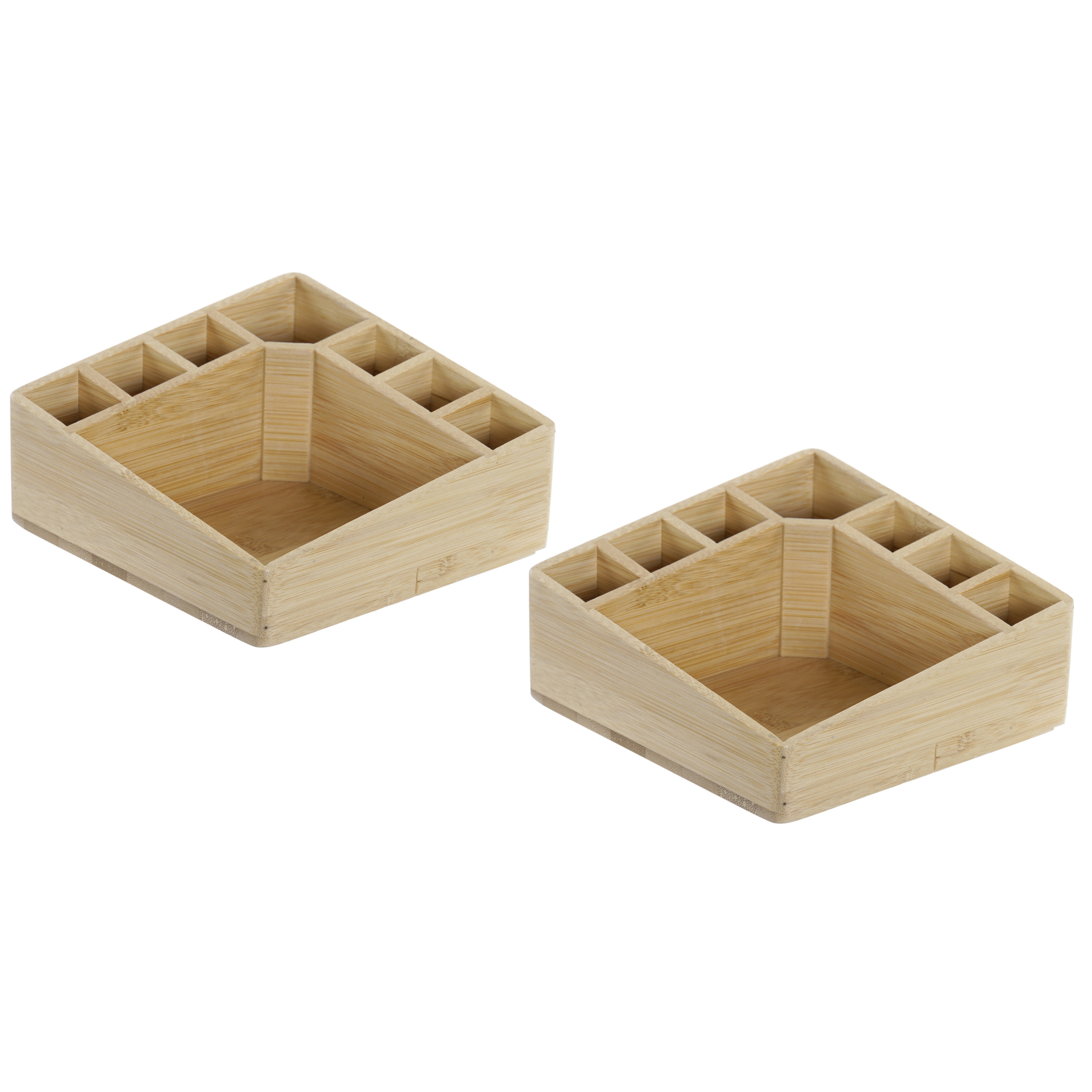 Set van 2x stuks bamboe make-up organizer/houder sorteerbakje 14 x 14 x 7 cm -